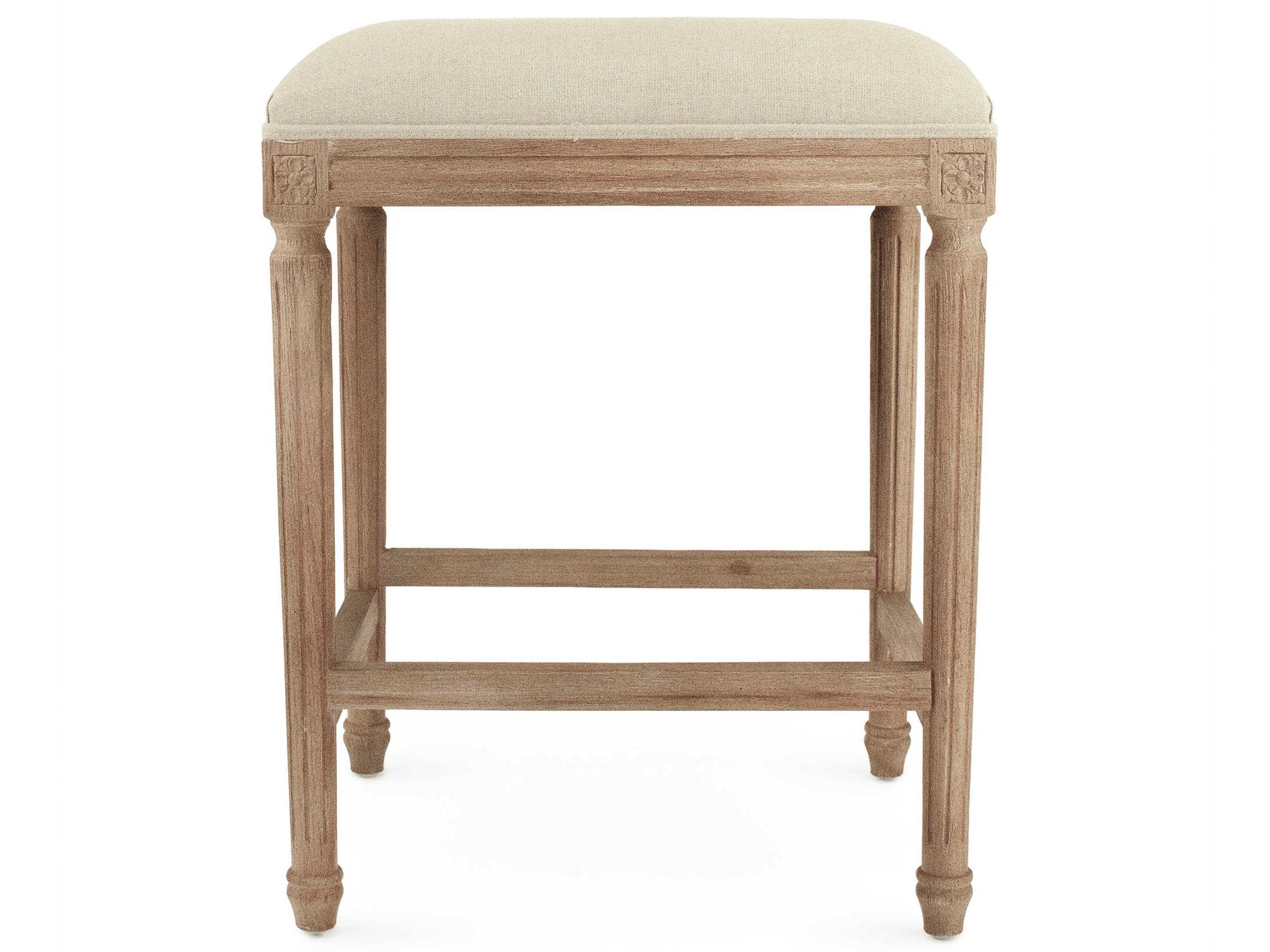 Zentique Louis Upholstered Oak Wood Natural Linen Counter Stool