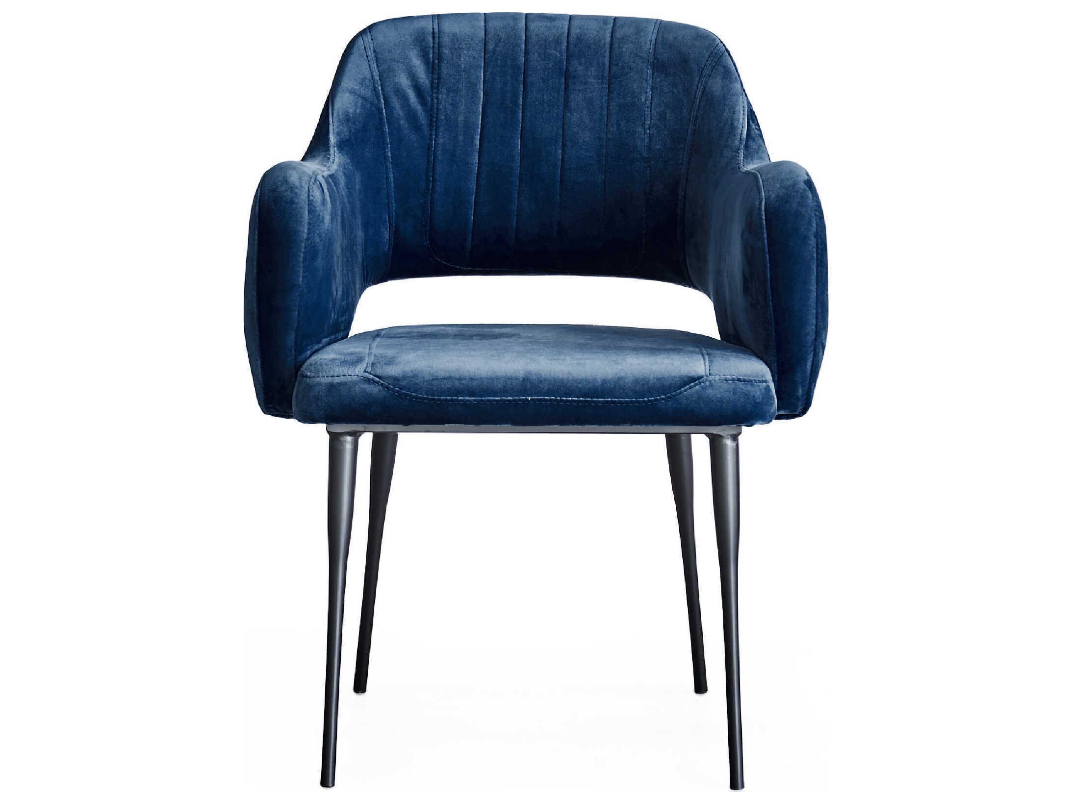 Zentique Margot Blue Velvet Upholstered Arm Dining Chair