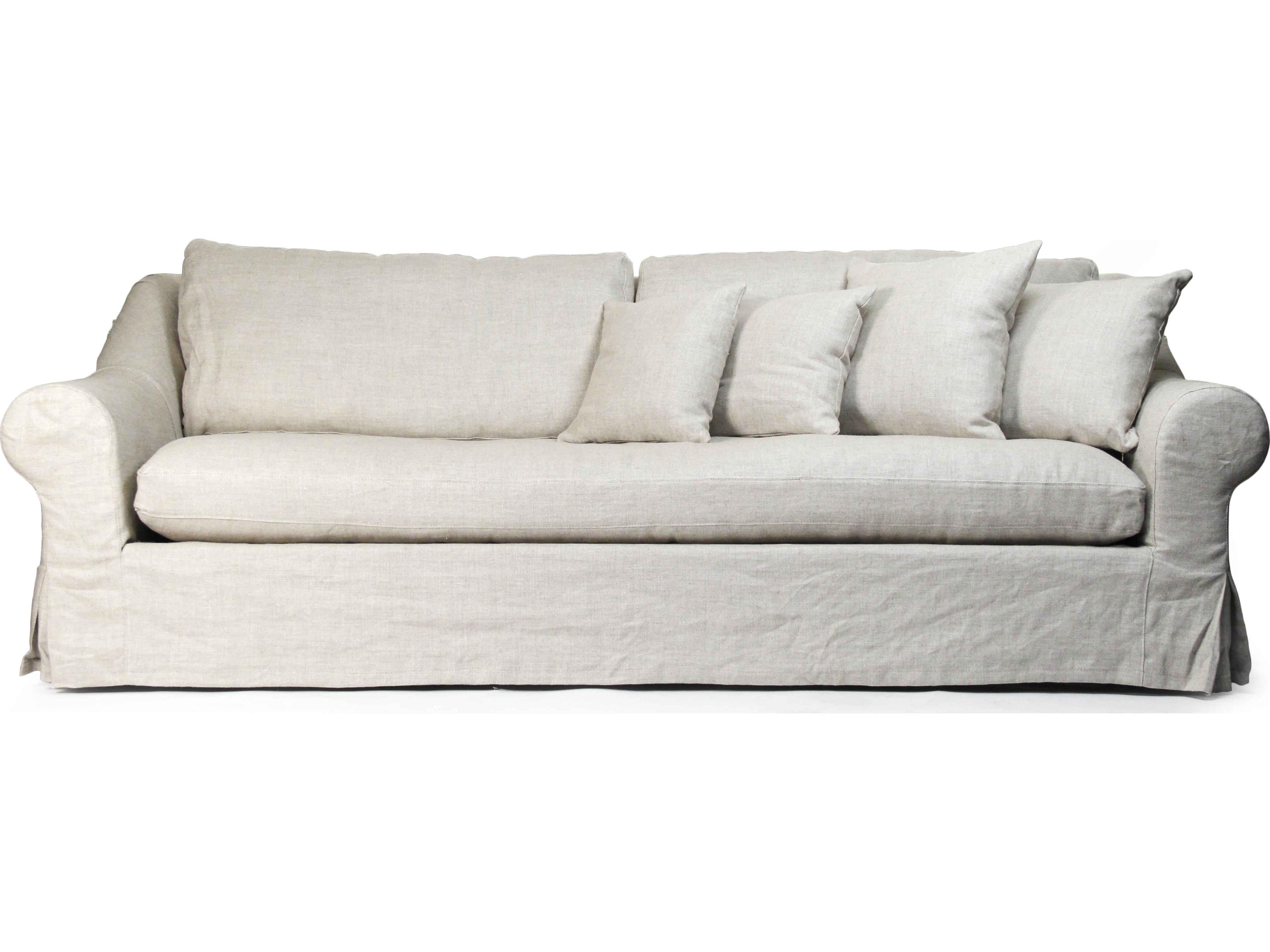 Zentique Bert Limed Grey Oak Cream Natural Linen Upholstered Sofa