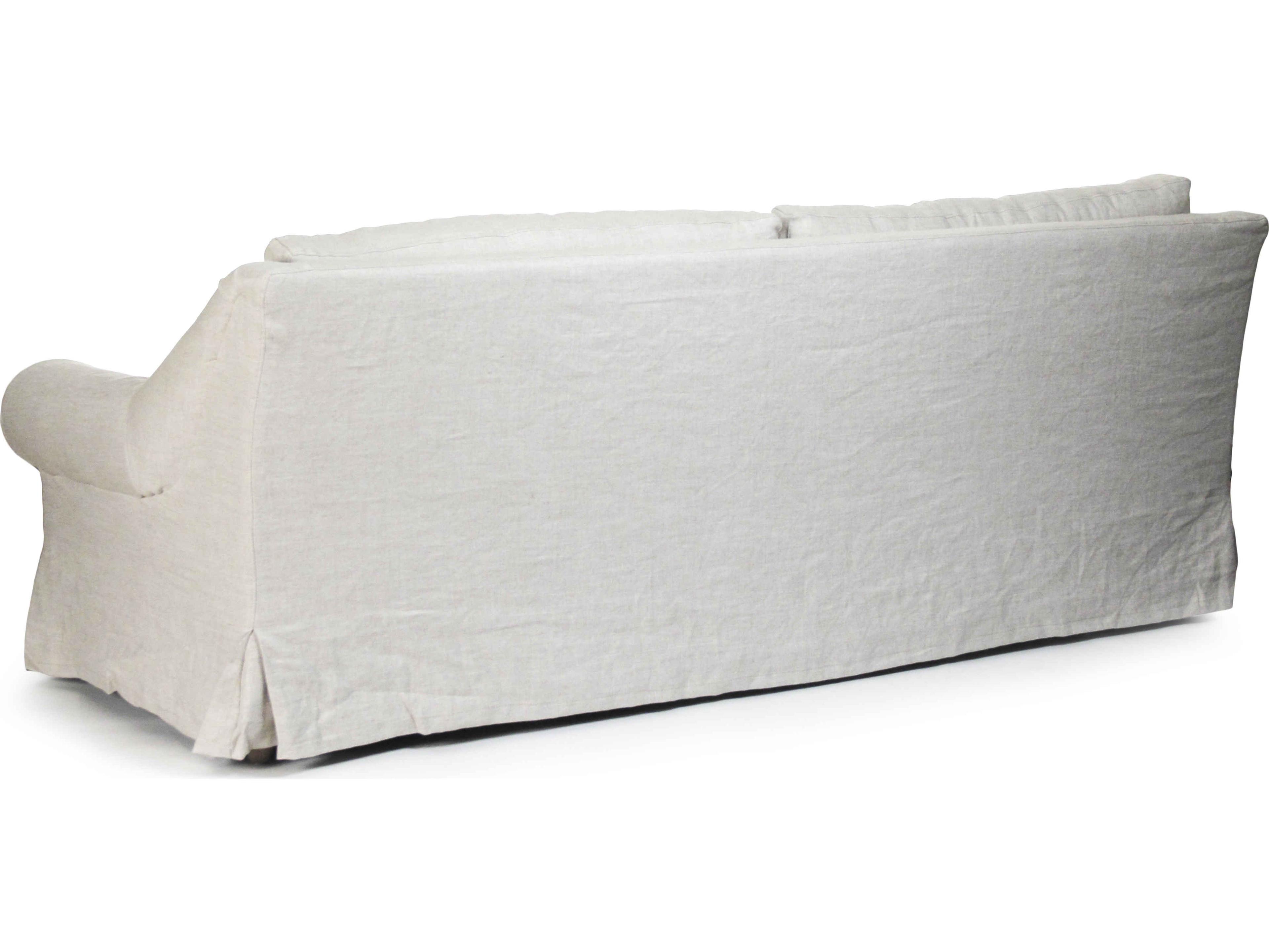 Zentique Bert Limed Grey Oak Cream Natural Linen Upholstered Sofa