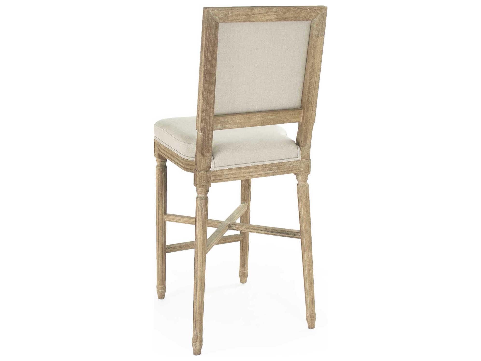 Zentique Louis Upholstered Oak Wood Natural Linen Bar Stool
