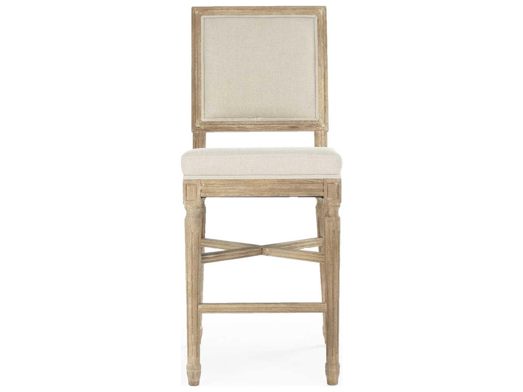 Zentique Louis Upholstered Oak Wood Natural Linen Counter Stool
