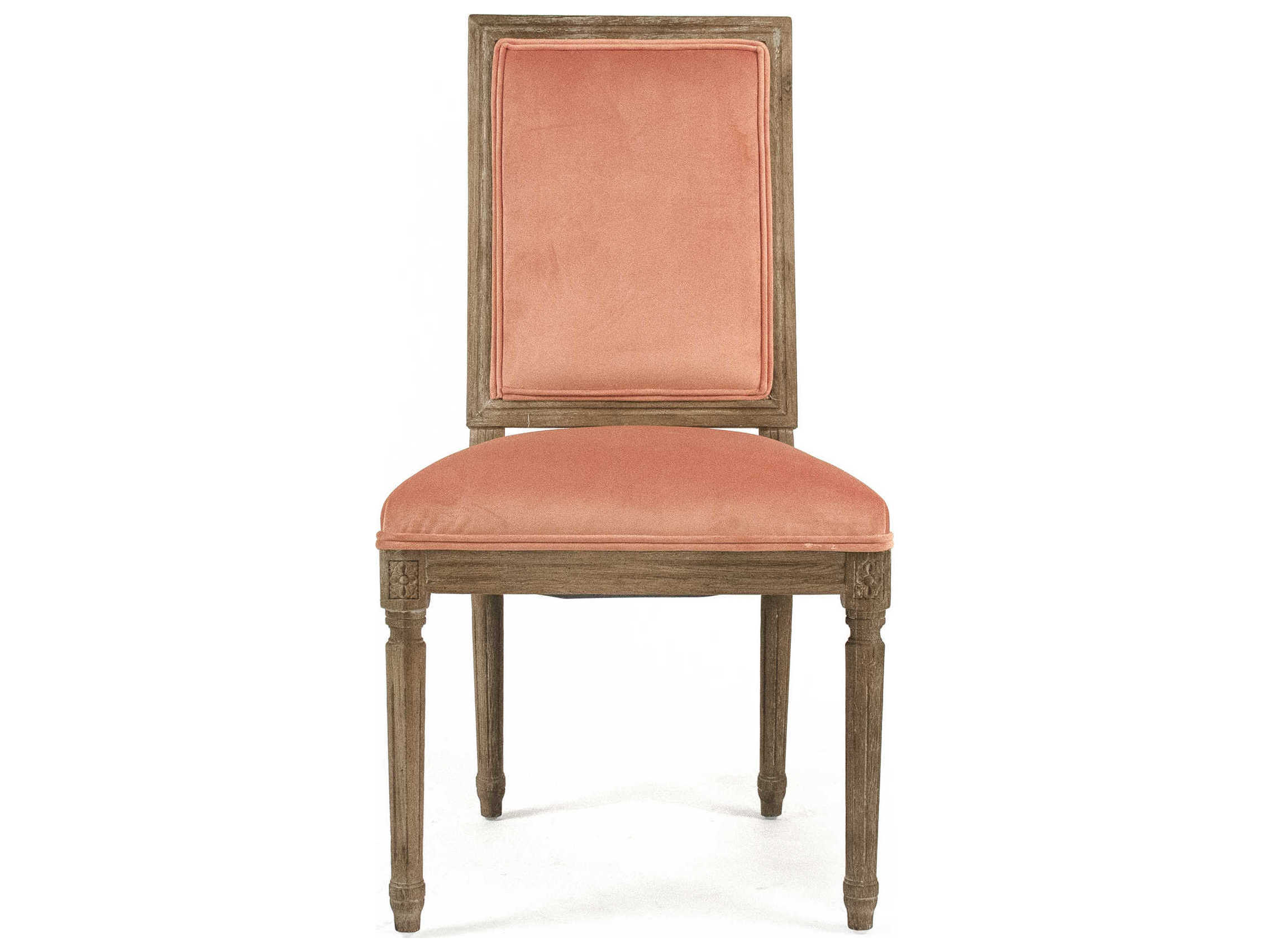 Zentique Louis Oak Wood Pink Upholstered Side Dining Chair