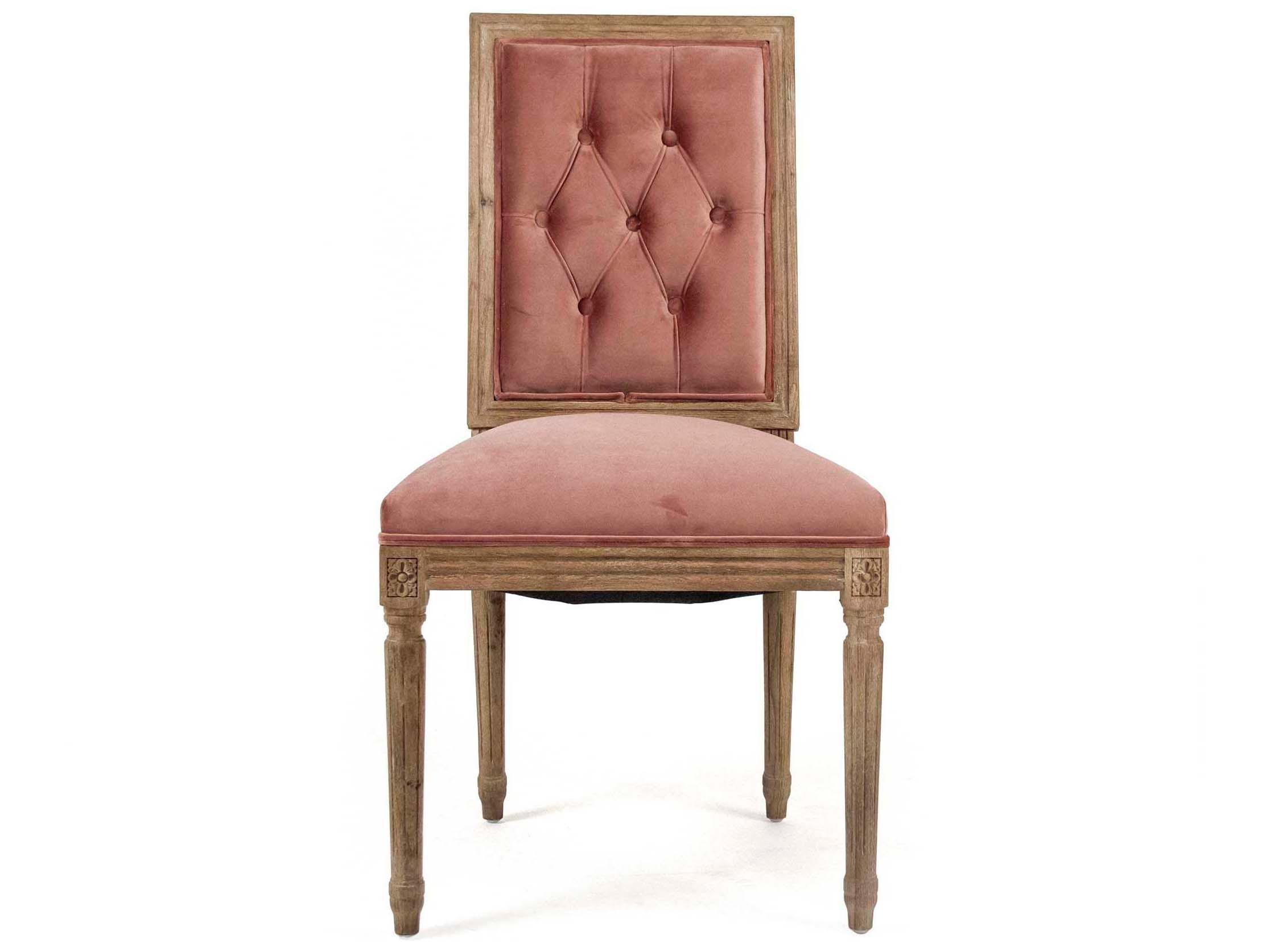 Zentique Louis Oak Wood Pink Upholstered Side Dining Chair