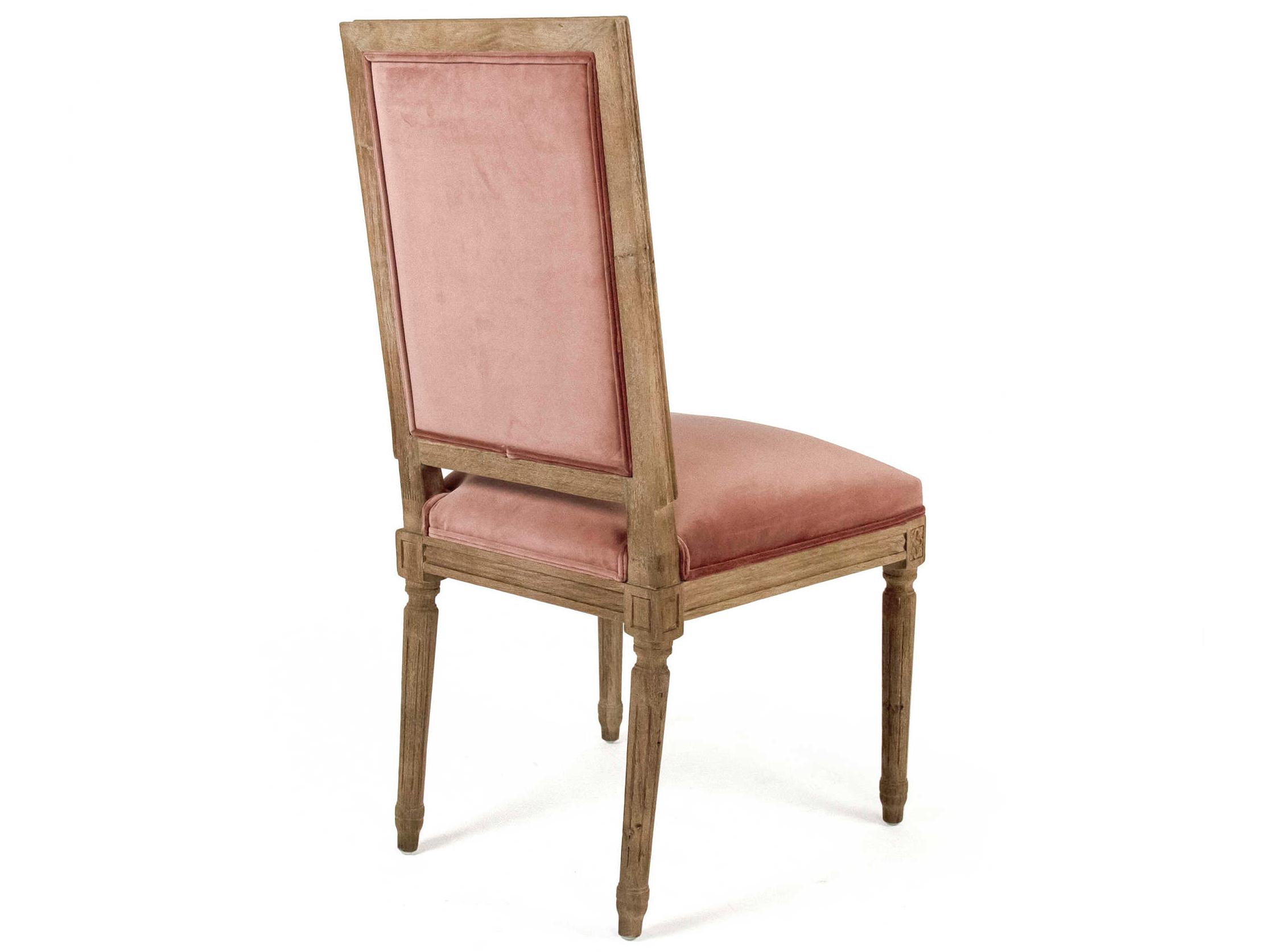 Zentique Louis Oak Wood Pink Upholstered Side Dining Chair