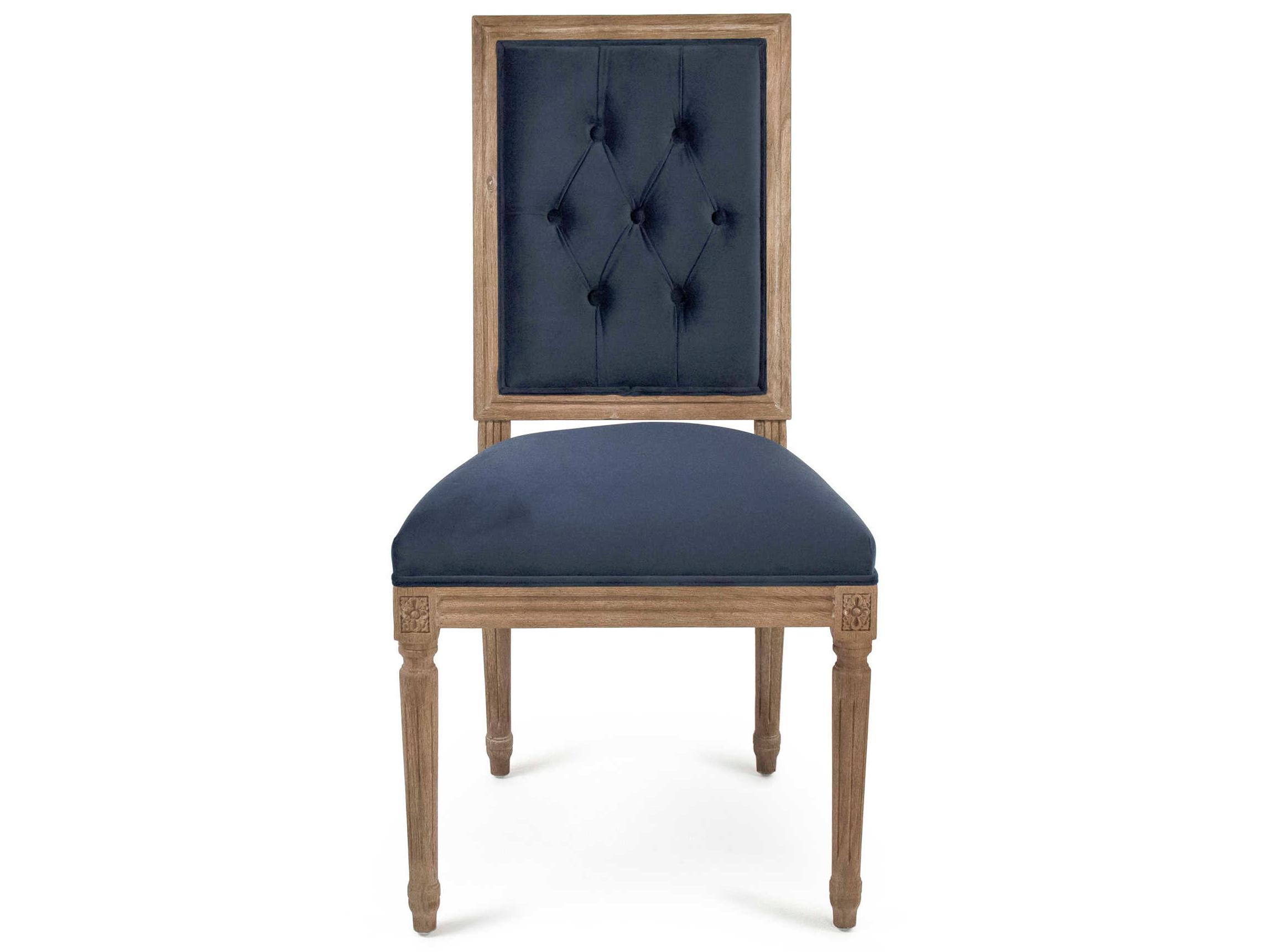 Zentique Louis Oak Wood Blue Upholstered Side Dining Chair
