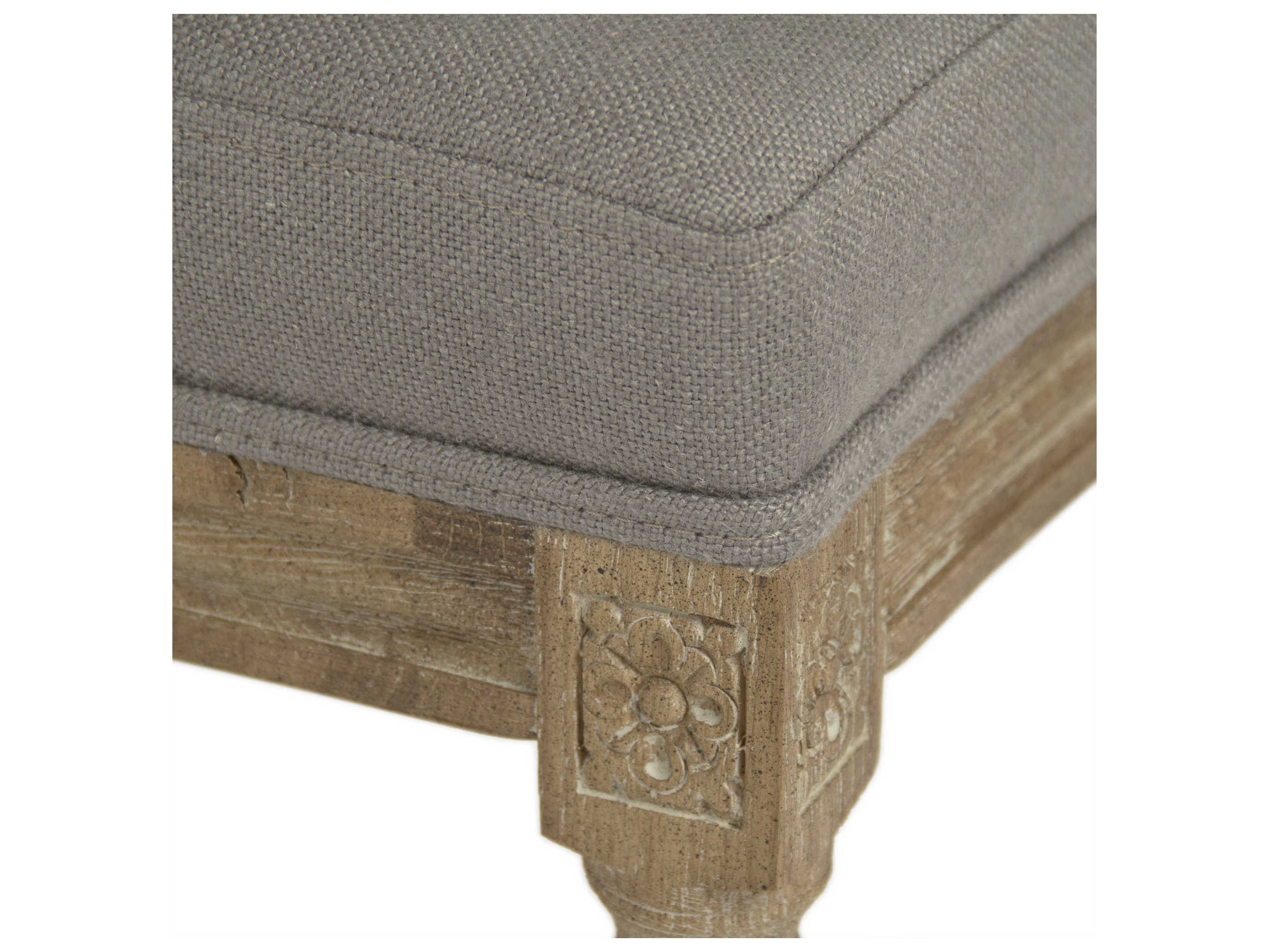 Zentique Medallion Upholstered Oak Wood Grey Linen Bar Stool