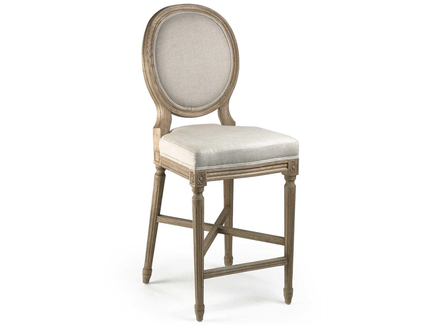Zentique Medallion Upholstered Oak Wood Counter Stool