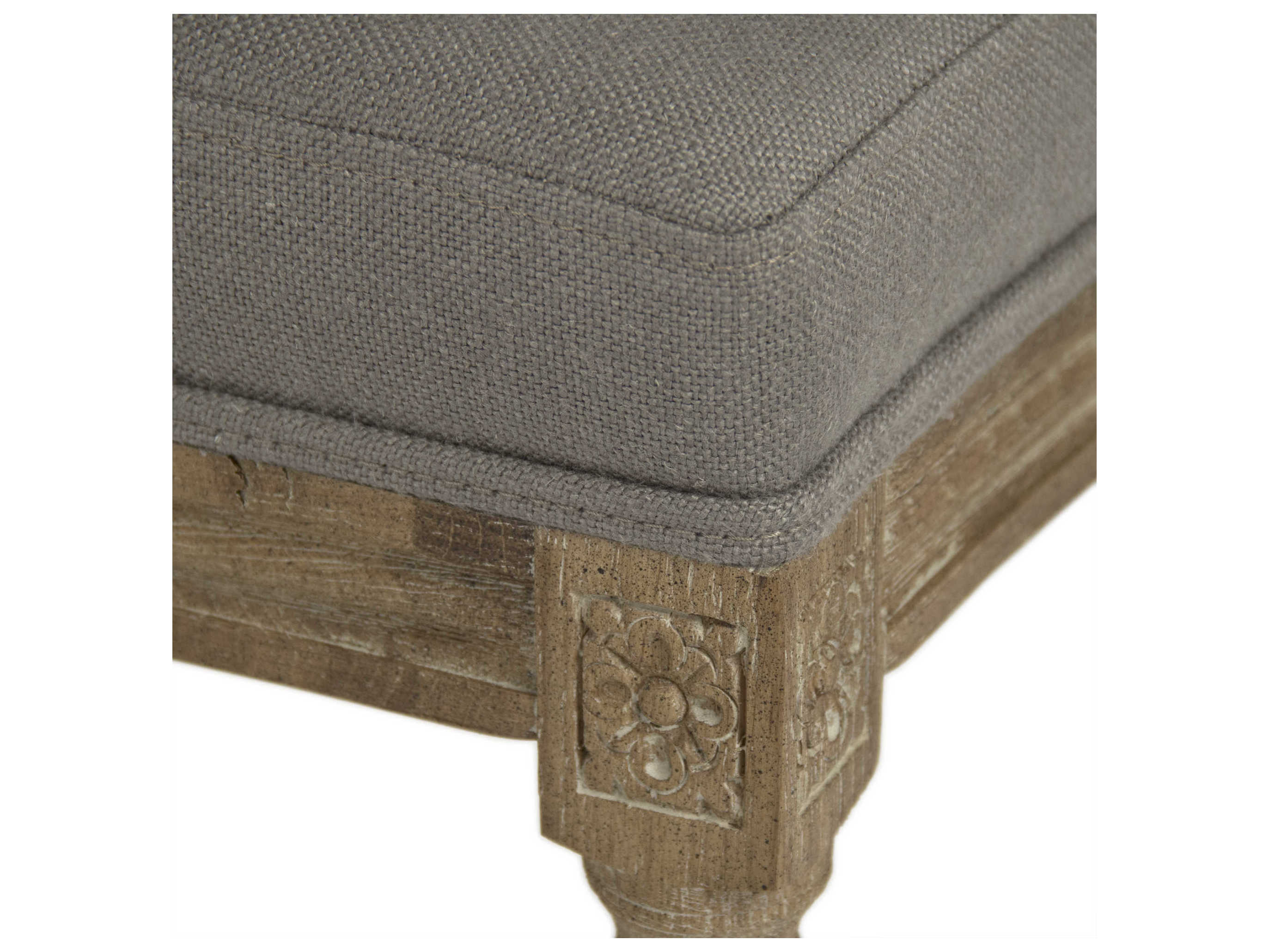 Zentique Medallion Upholstered Oak Wood Grey Linen Counter Stool