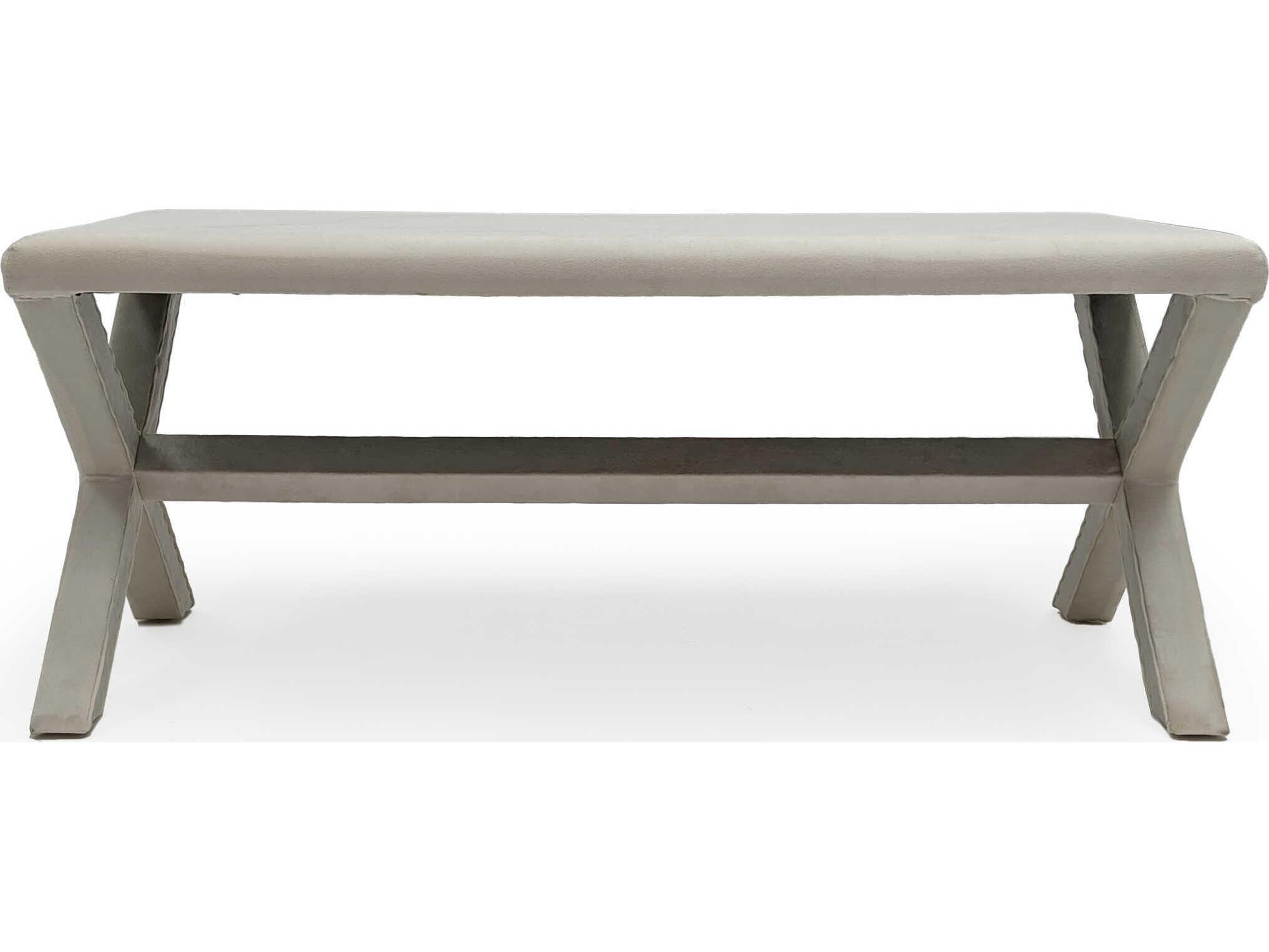Zentique White Velvet Upholstered Accent Bench