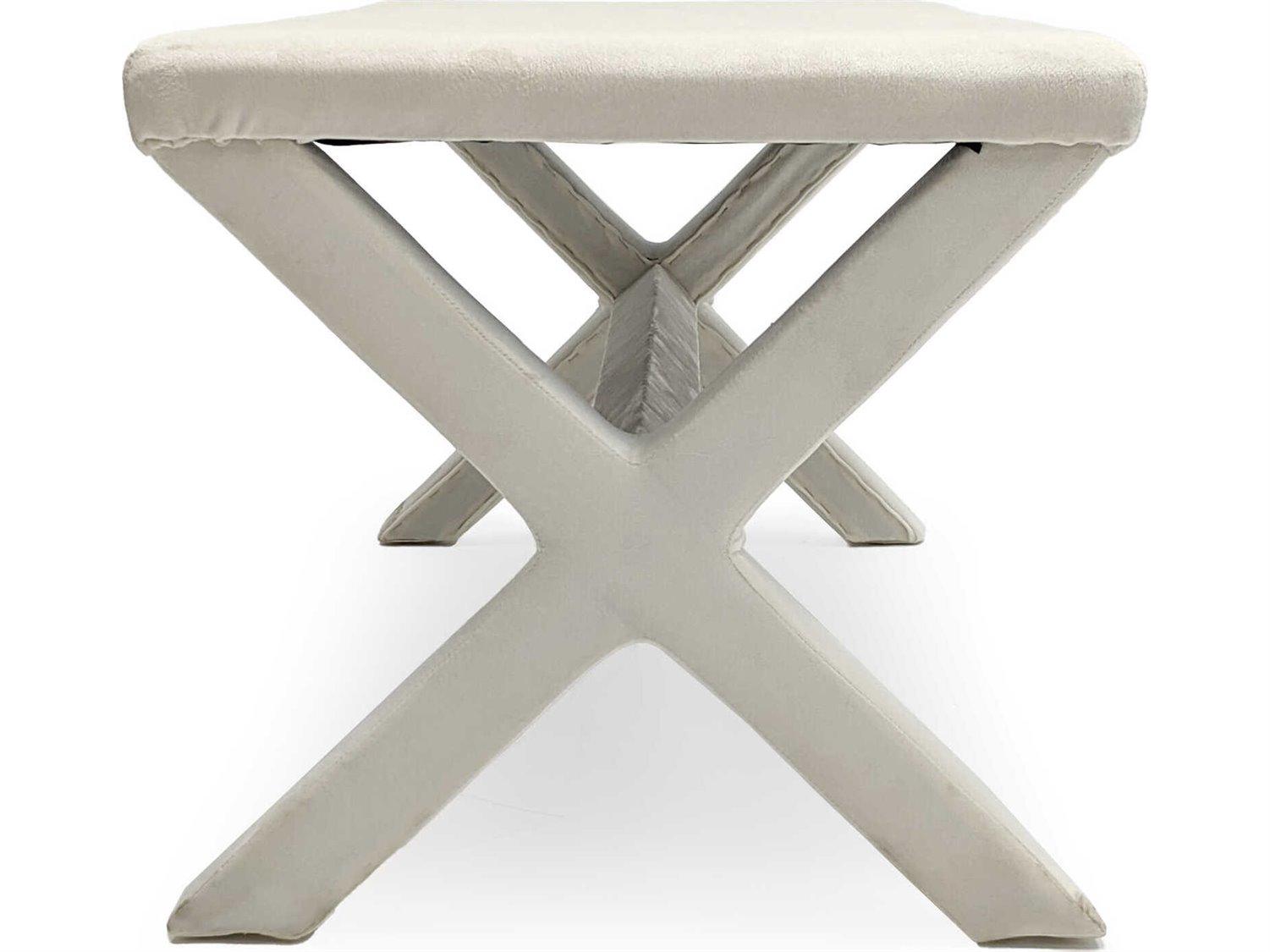 Zentique White Velvet Upholstered Accent Bench