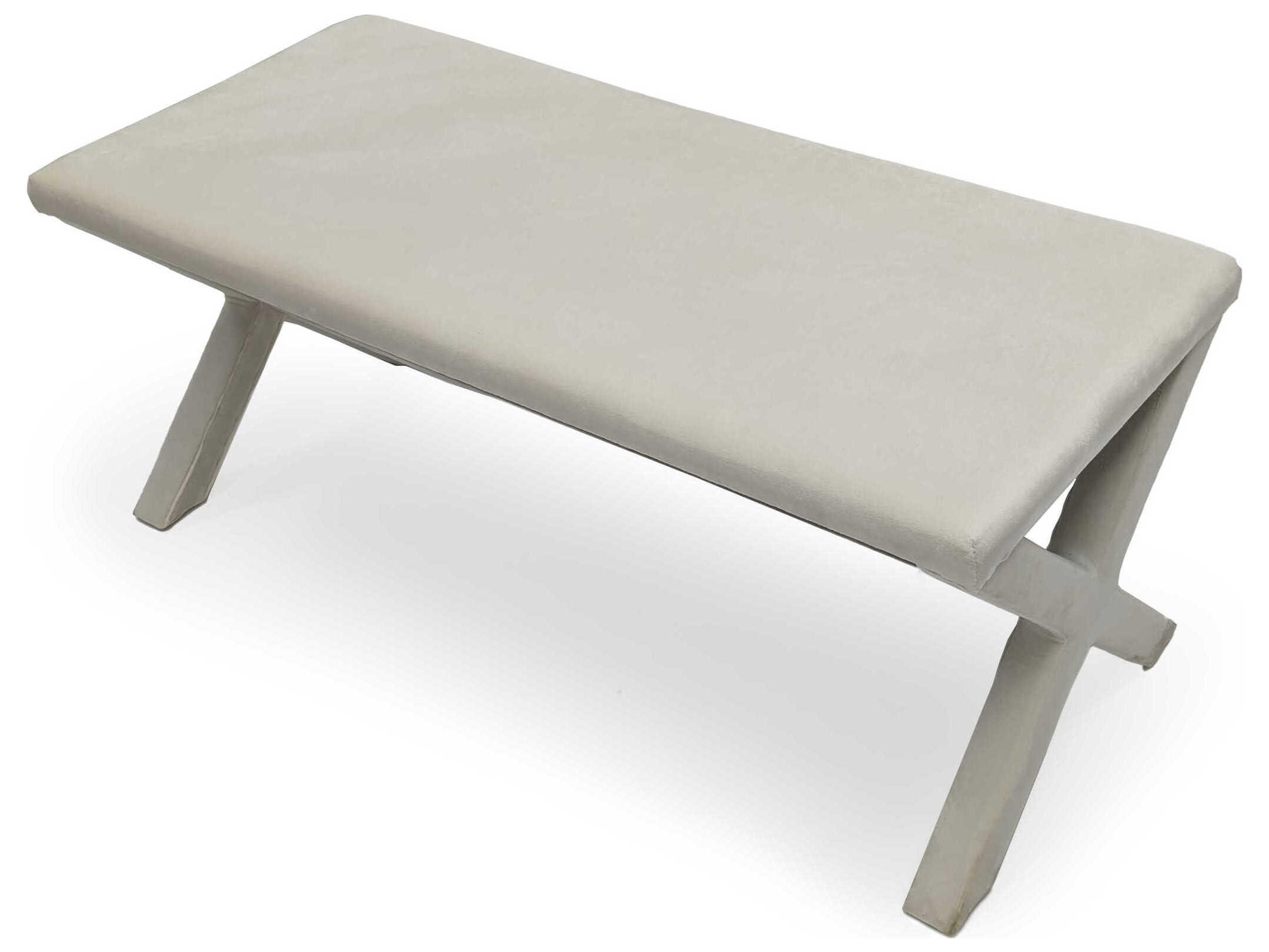 Zentique White Velvet Upholstered Accent Bench