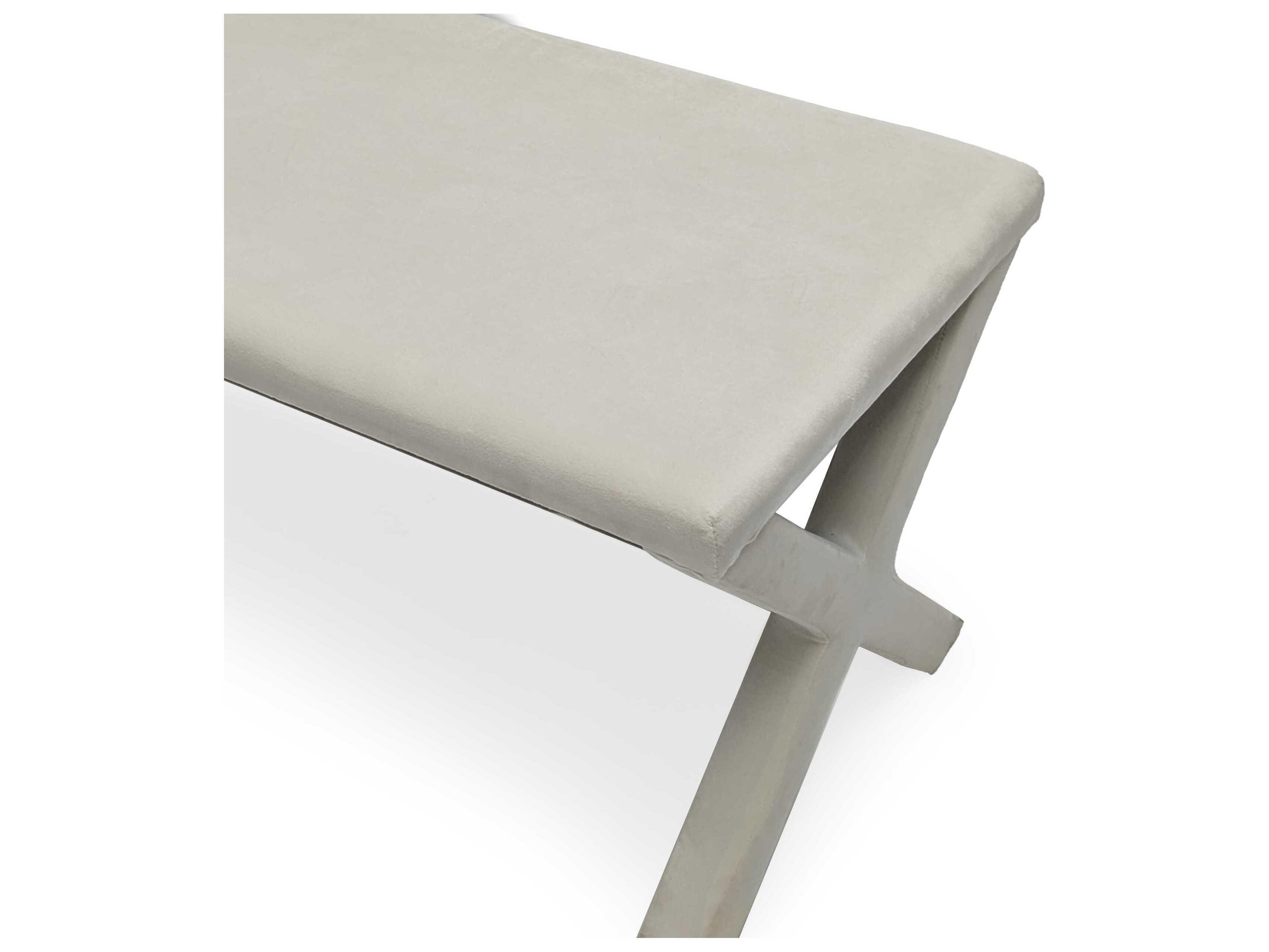 Zentique White Velvet Upholstered Accent Bench