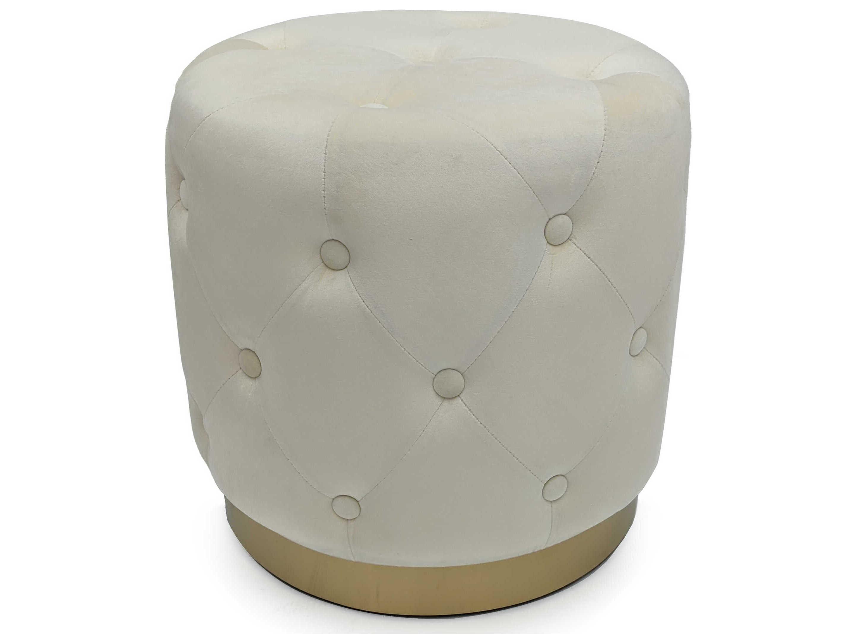 Zentique White Velvet Upholstered Accent Stool