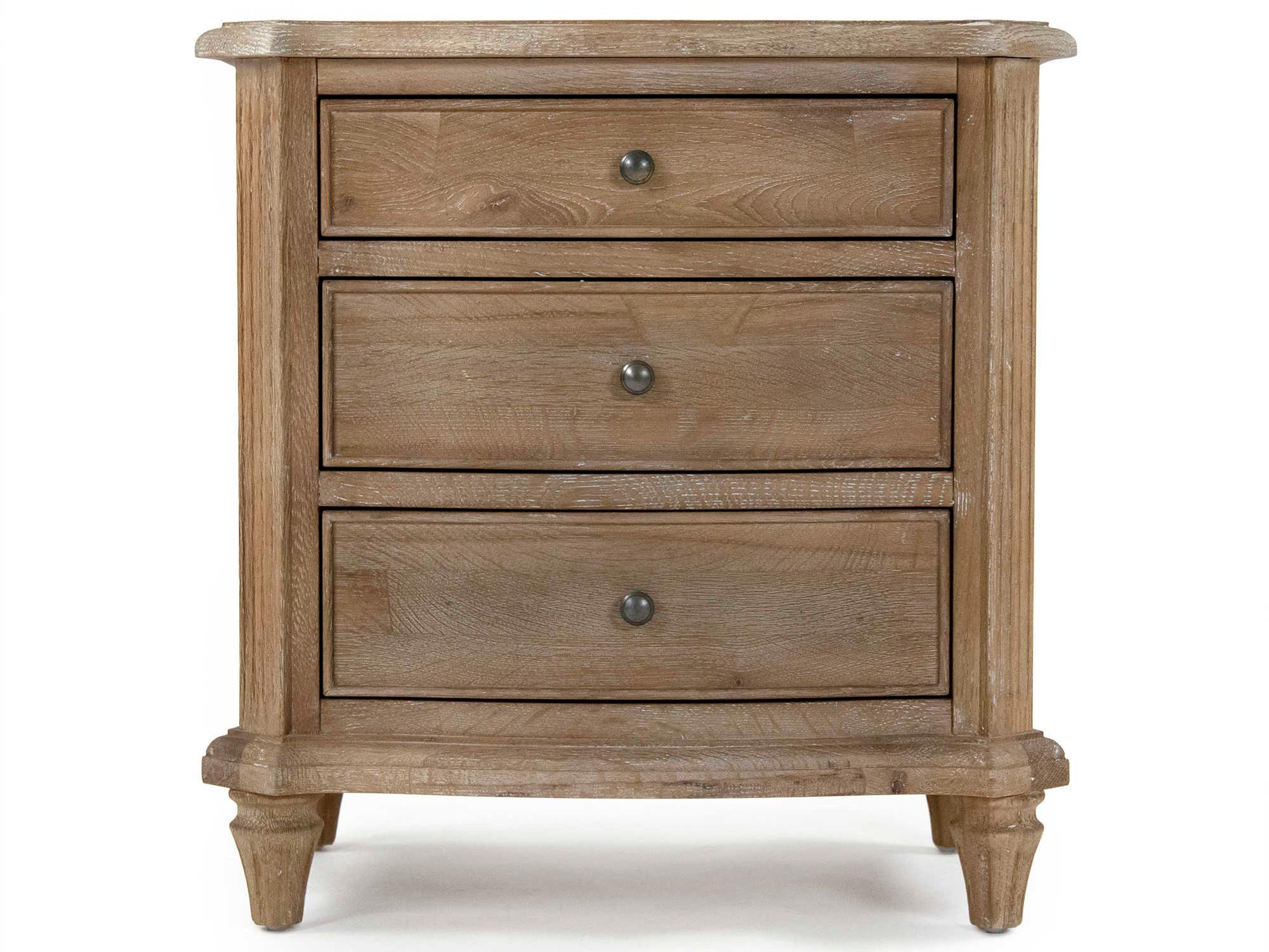 Zentique Edmund 3-Drawers Oak Wood Nightstand