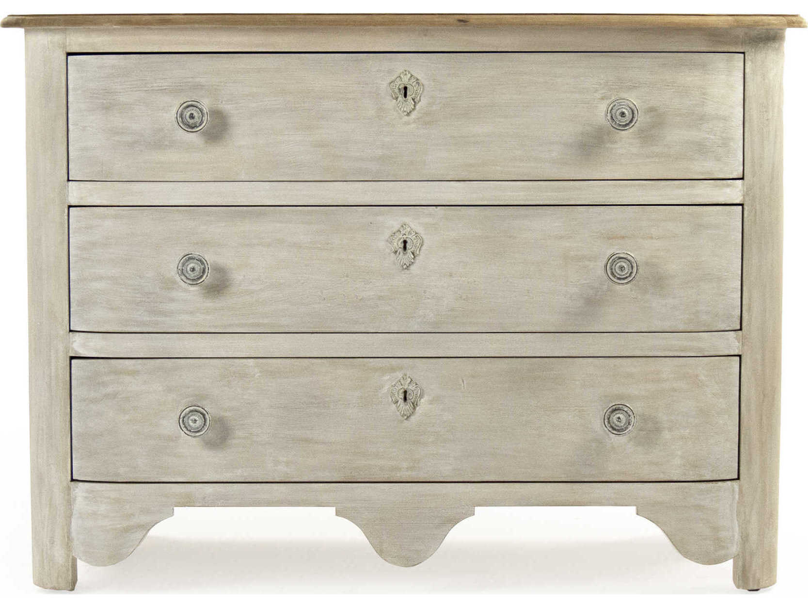 Zentique 3-Drawers Beige Pine Wood Dresser