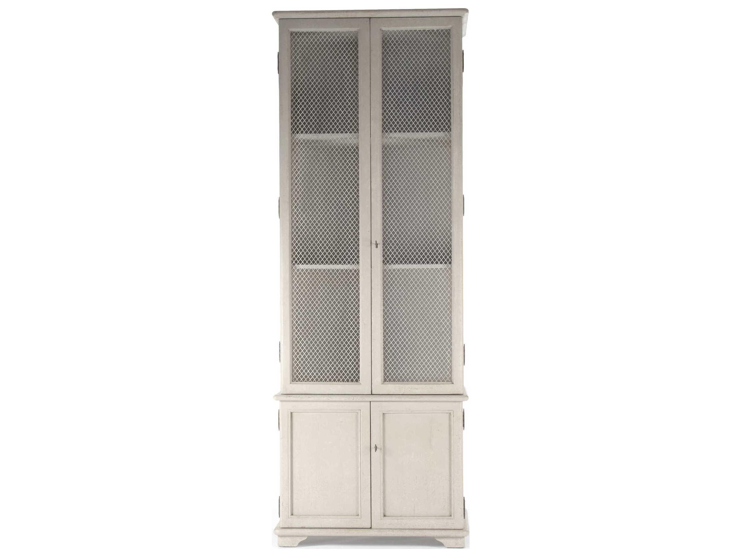 Zentique Chaline Pine Wood Distressed Taupe Display Cabinet