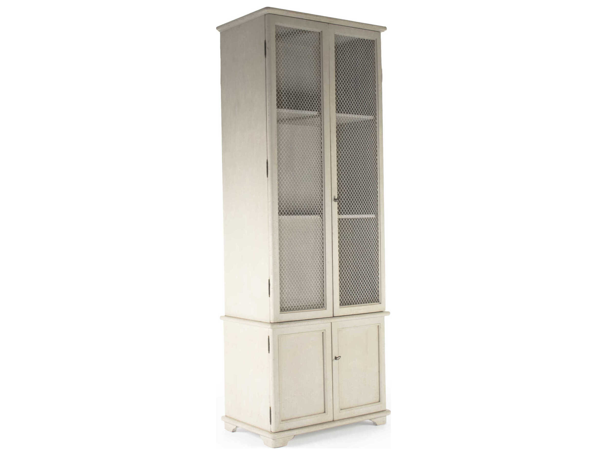 Zentique Chaline Pine Wood Distressed Taupe Display Cabinet