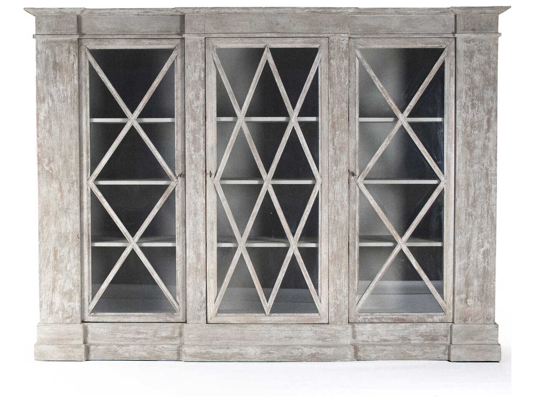 Zentique Tristao Pine Wood Distressed Grey Wash Display Cabinet