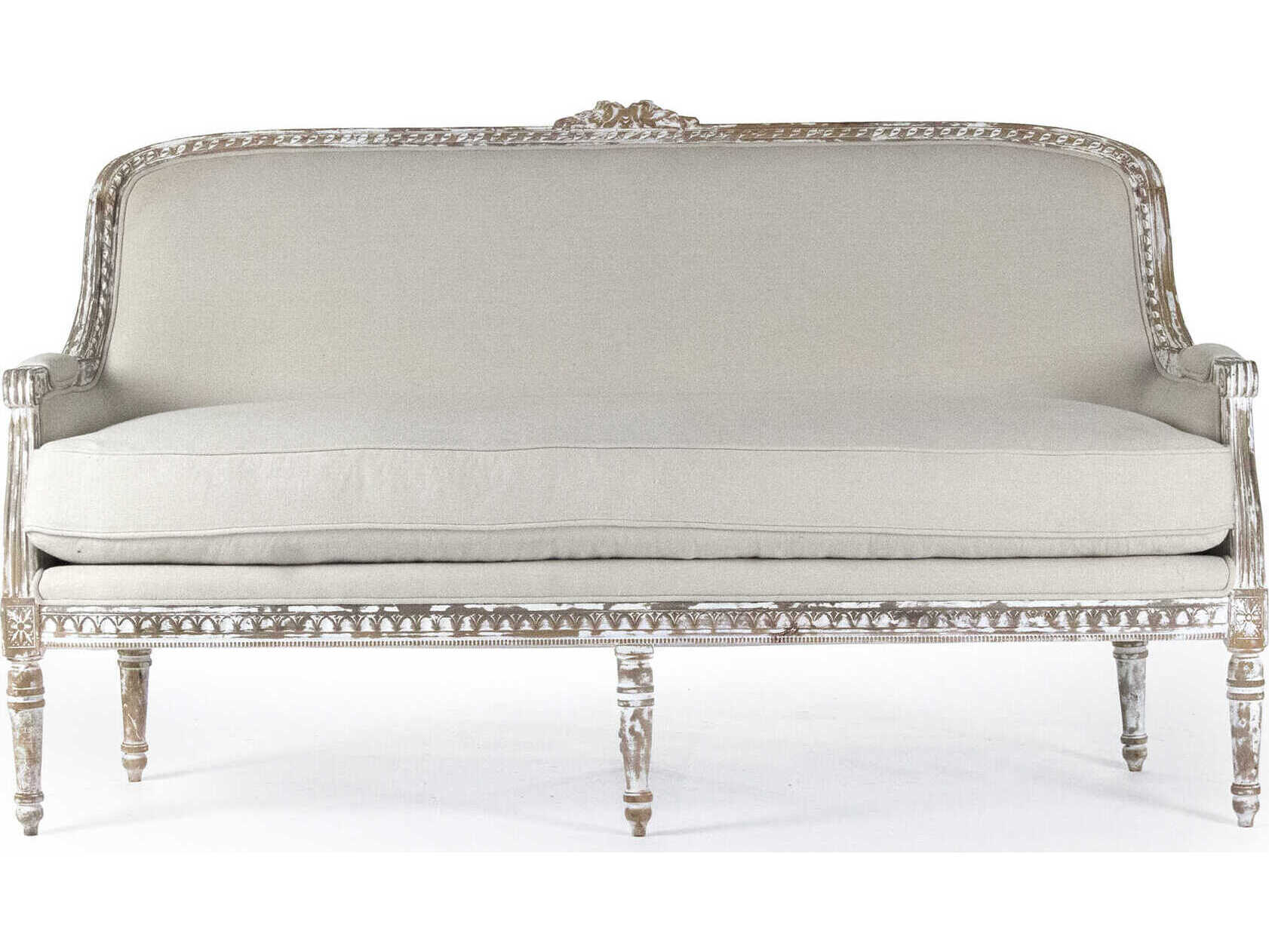 Zentique Yvon Distressed Grey Wash Birch Upholstered Loveseat