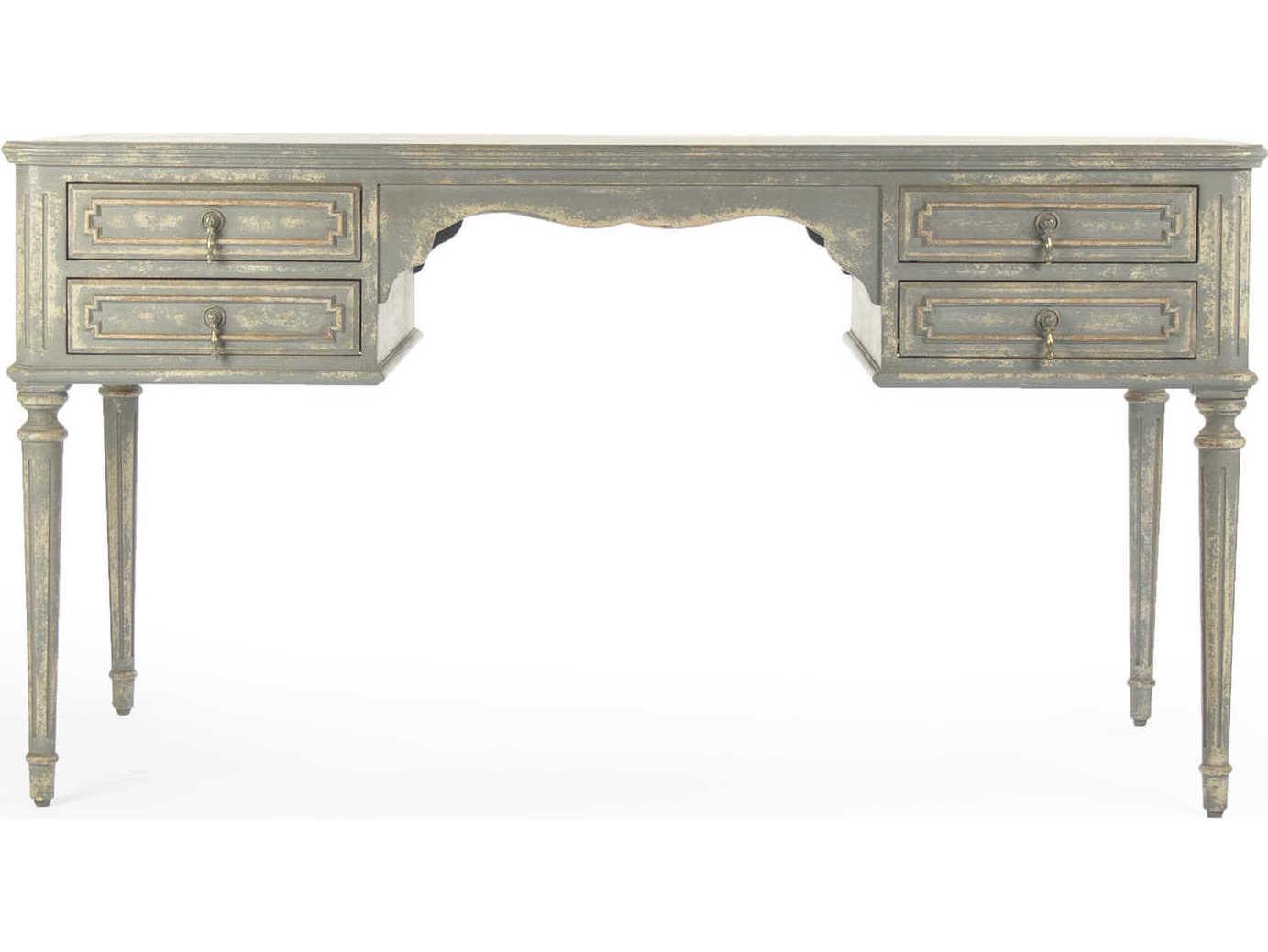 Zentique Distressed Grey Cream Natural Wood Secretary Desk