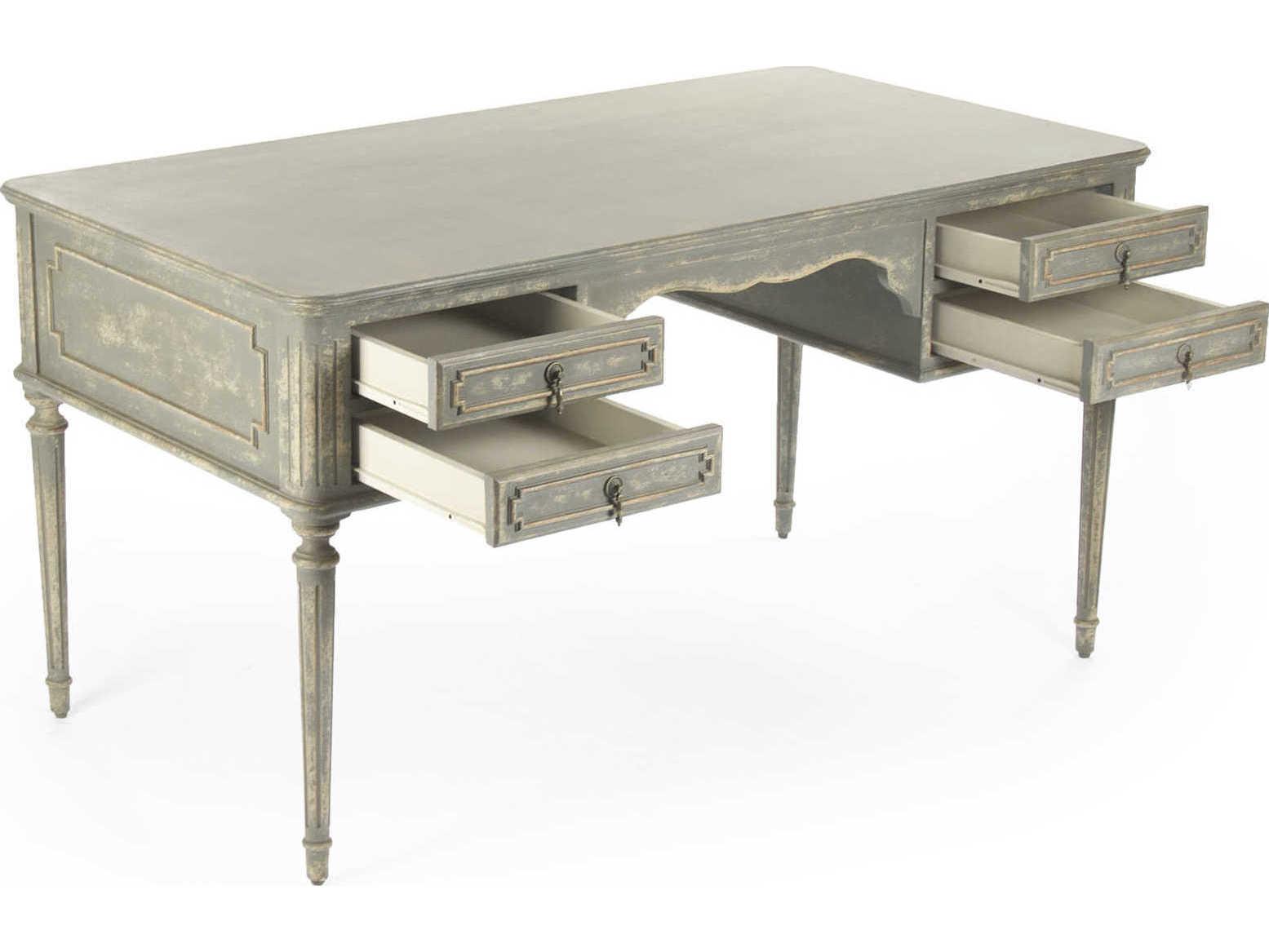 Zentique Distressed Grey Cream Natural Wood Secretary Desk