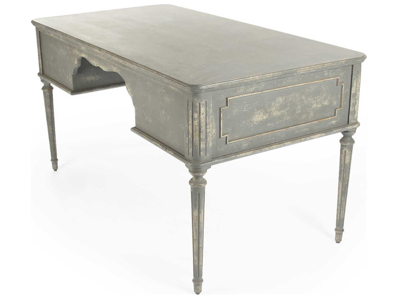 Zentique Distressed Grey Cream Natural Wood Secretary Desk