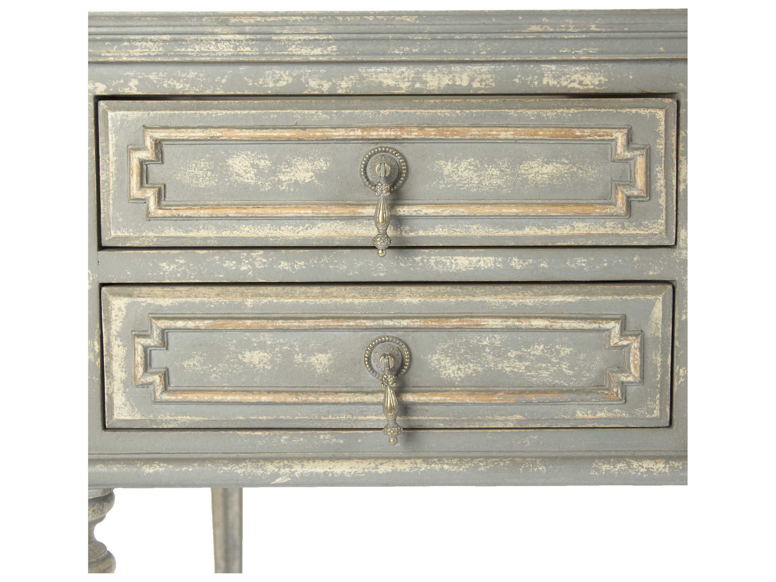 Zentique Distressed Grey Cream Natural Wood Secretary Desk