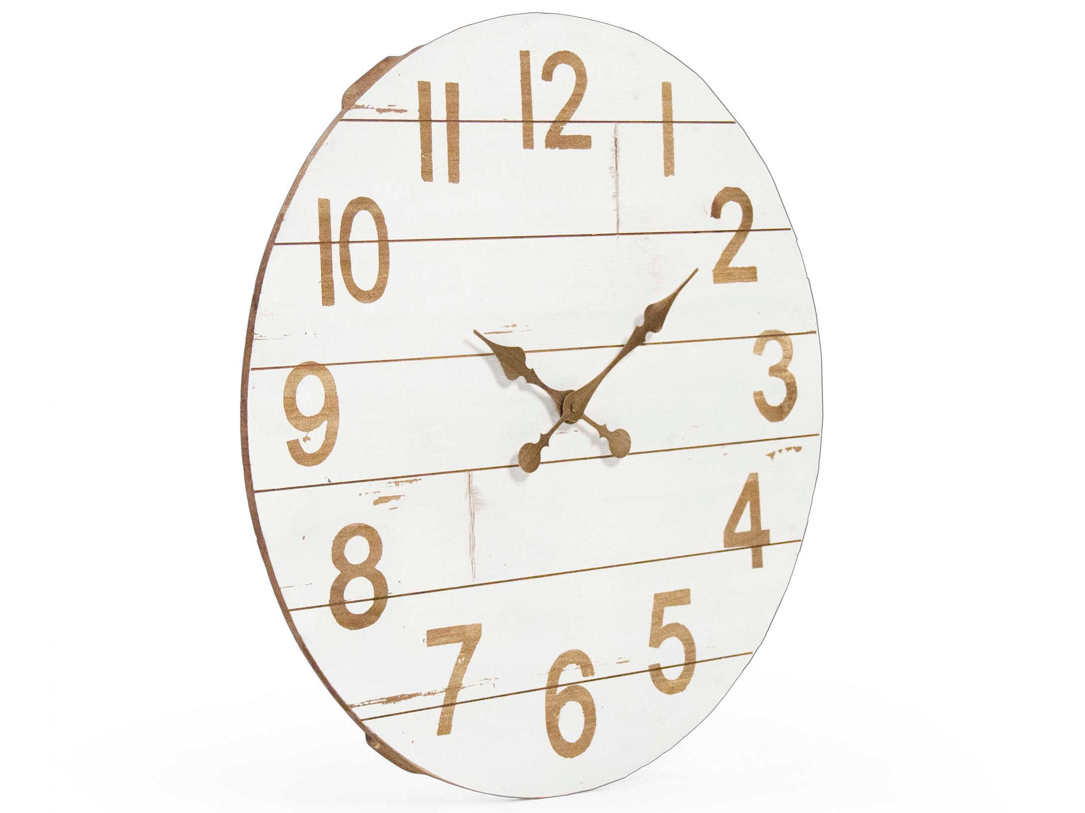Zentique Distressed White / Light Brown Cheval Wall Clock