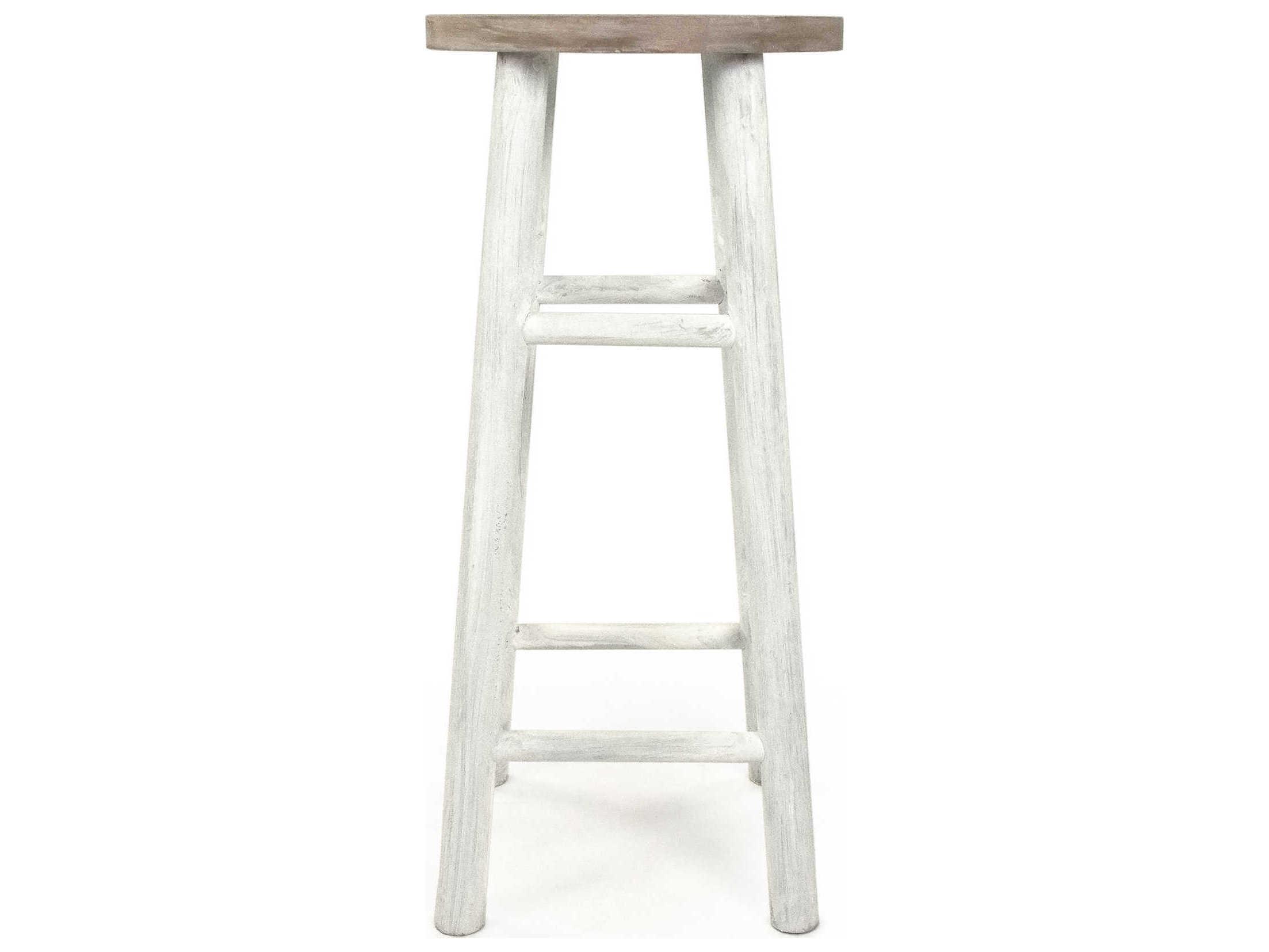 Zentique Parisienne Natural Wood Distressed White Bar Stool