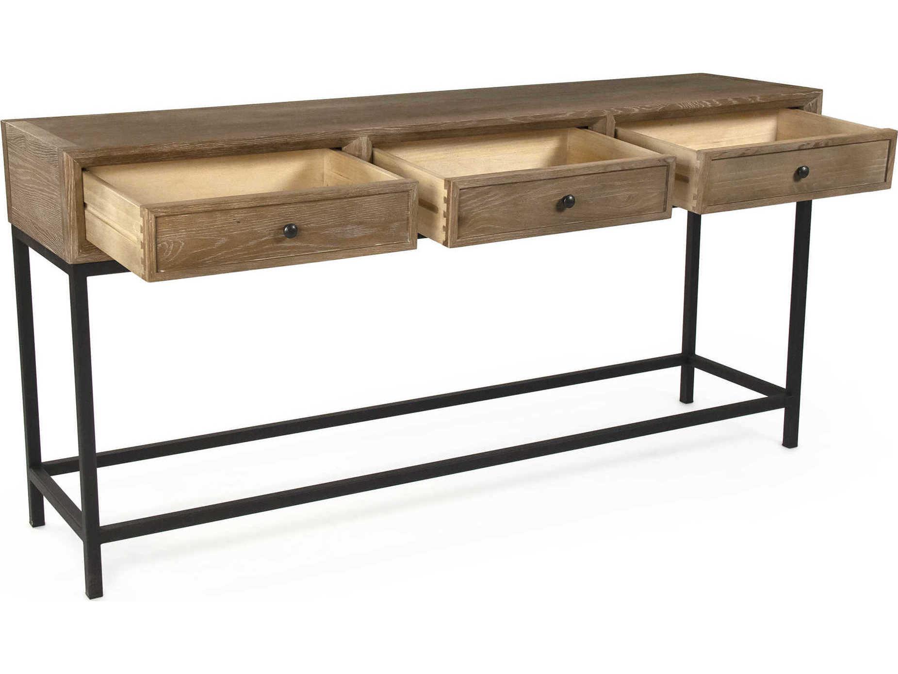 Zentique Finneas Rectangular Wood Limed Grey Oak Console Table
