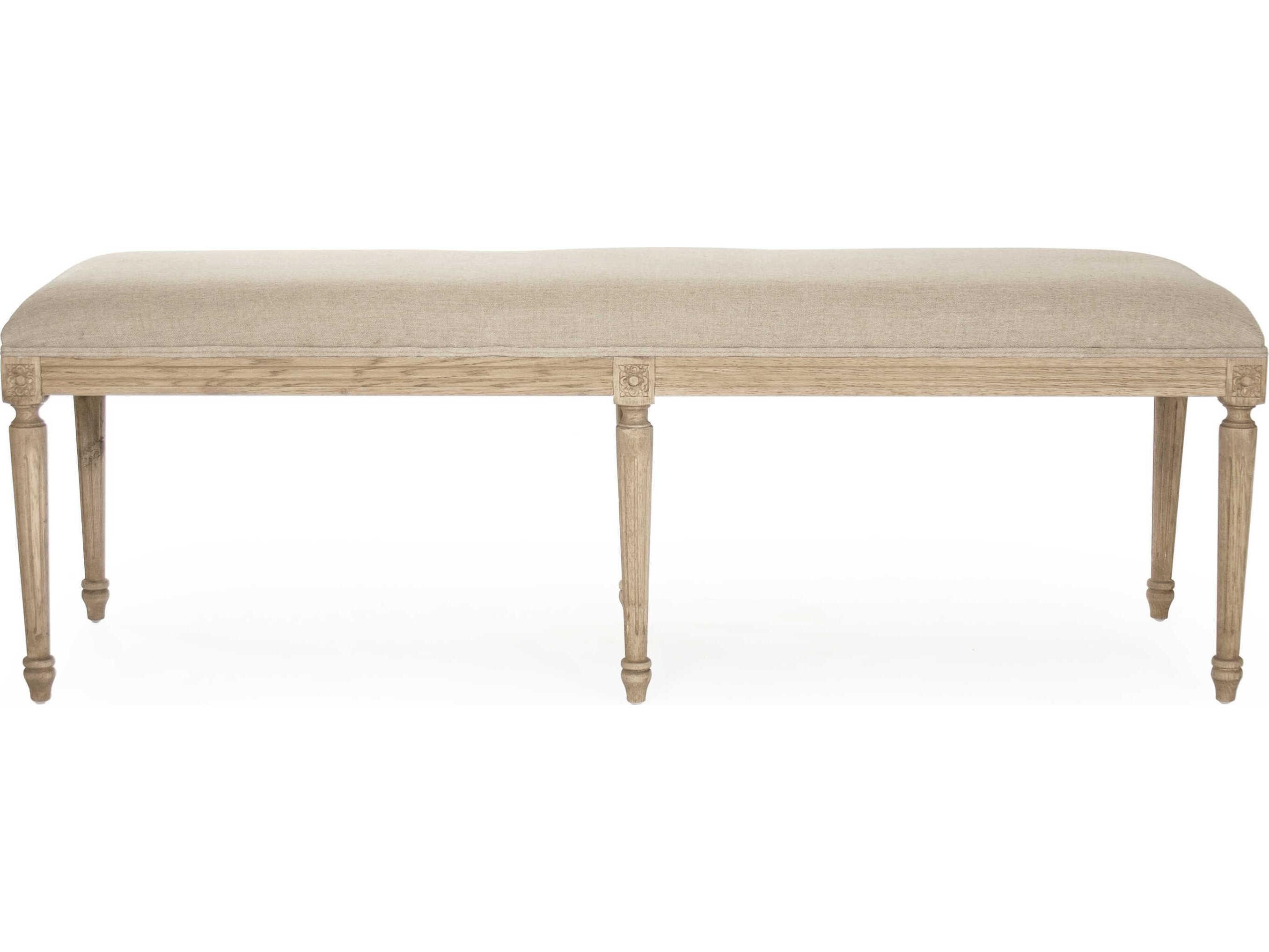 Zentique Louis Reclaimed Oak Natural Linen Upholstered Accent Bench
