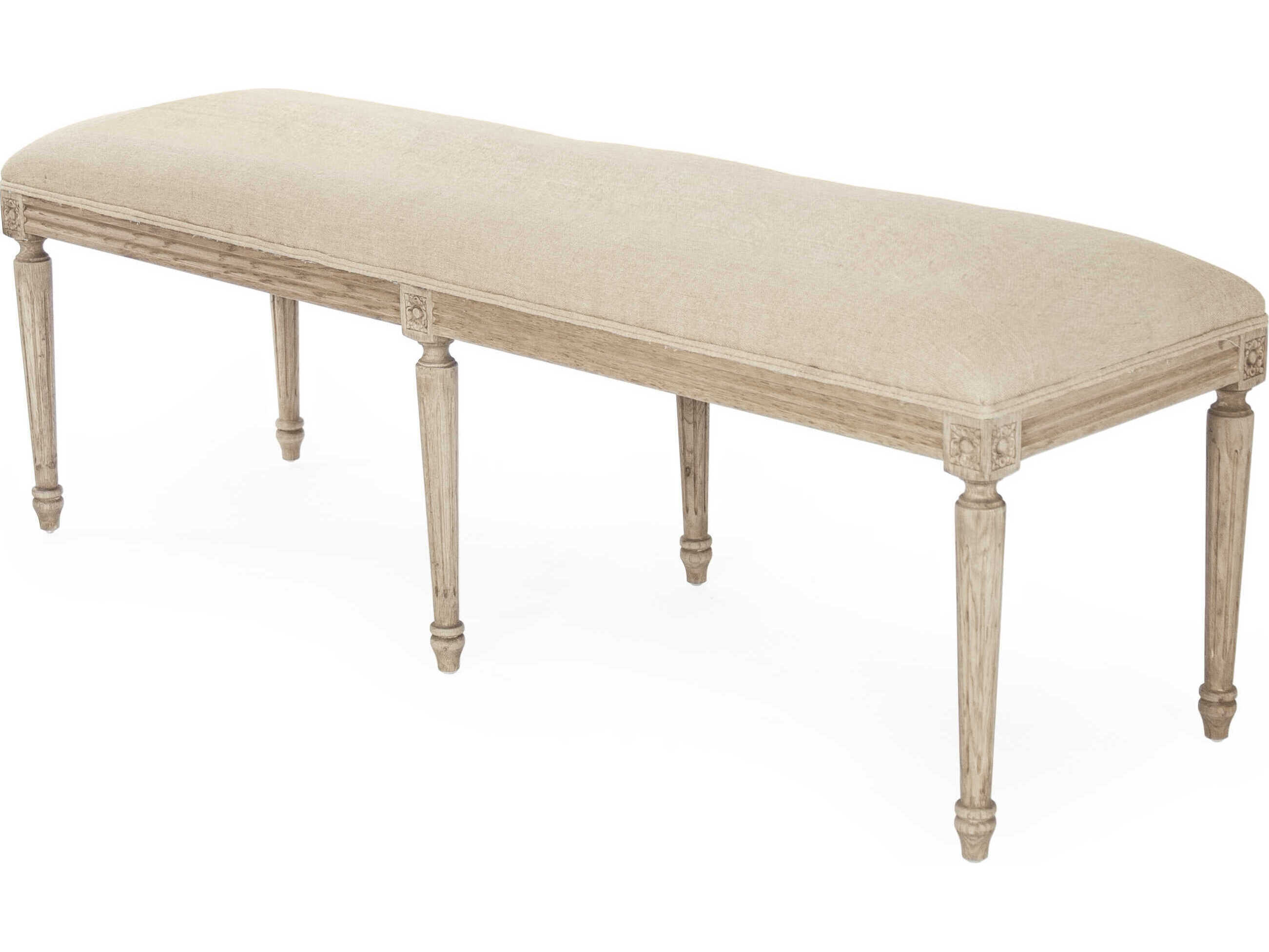 Zentique Louis Reclaimed Oak Natural Linen Upholstered Accent Bench