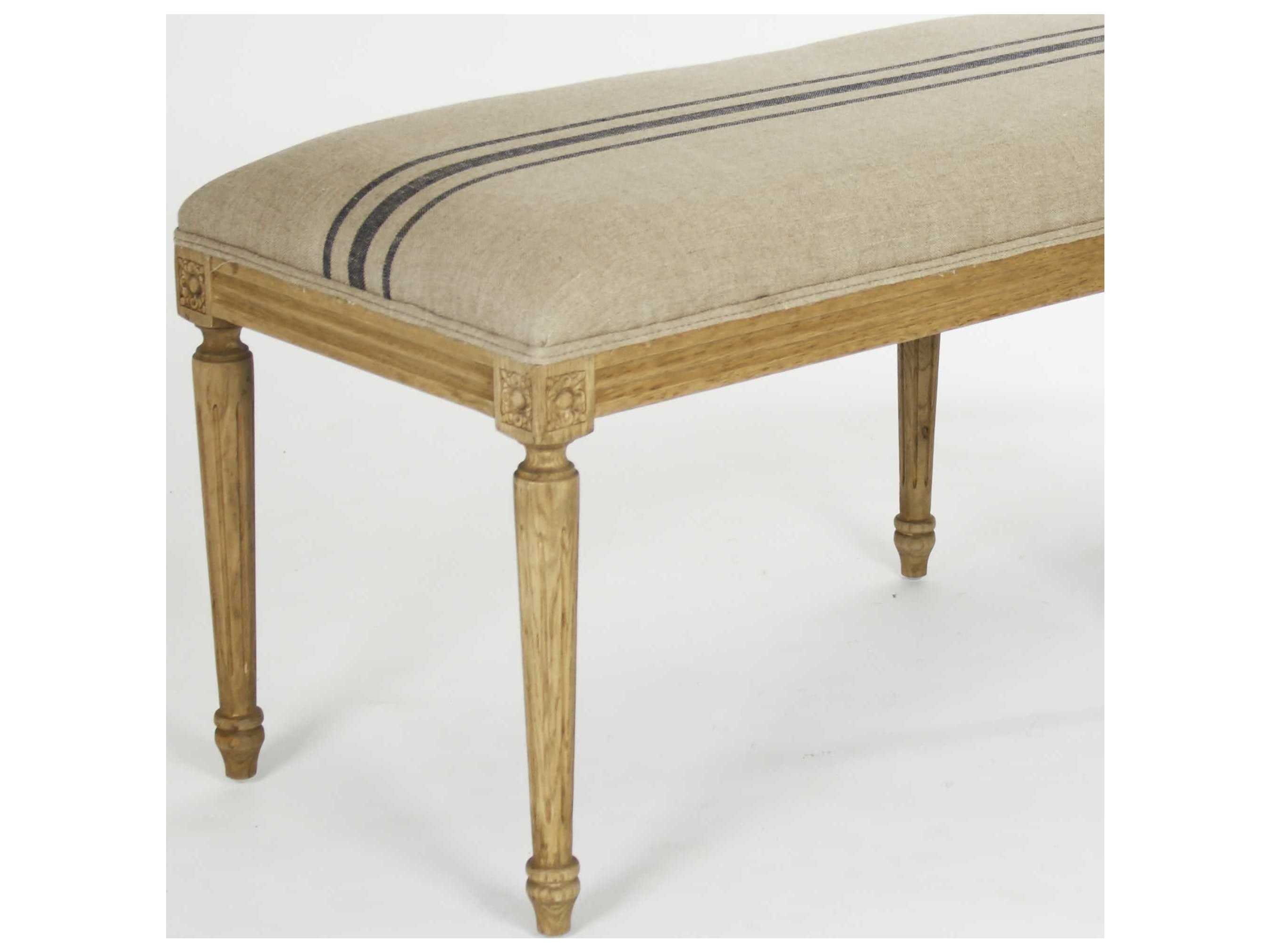 Zentique Louis English Khaki Blue Stripe Cream Upholstered Accent Bench