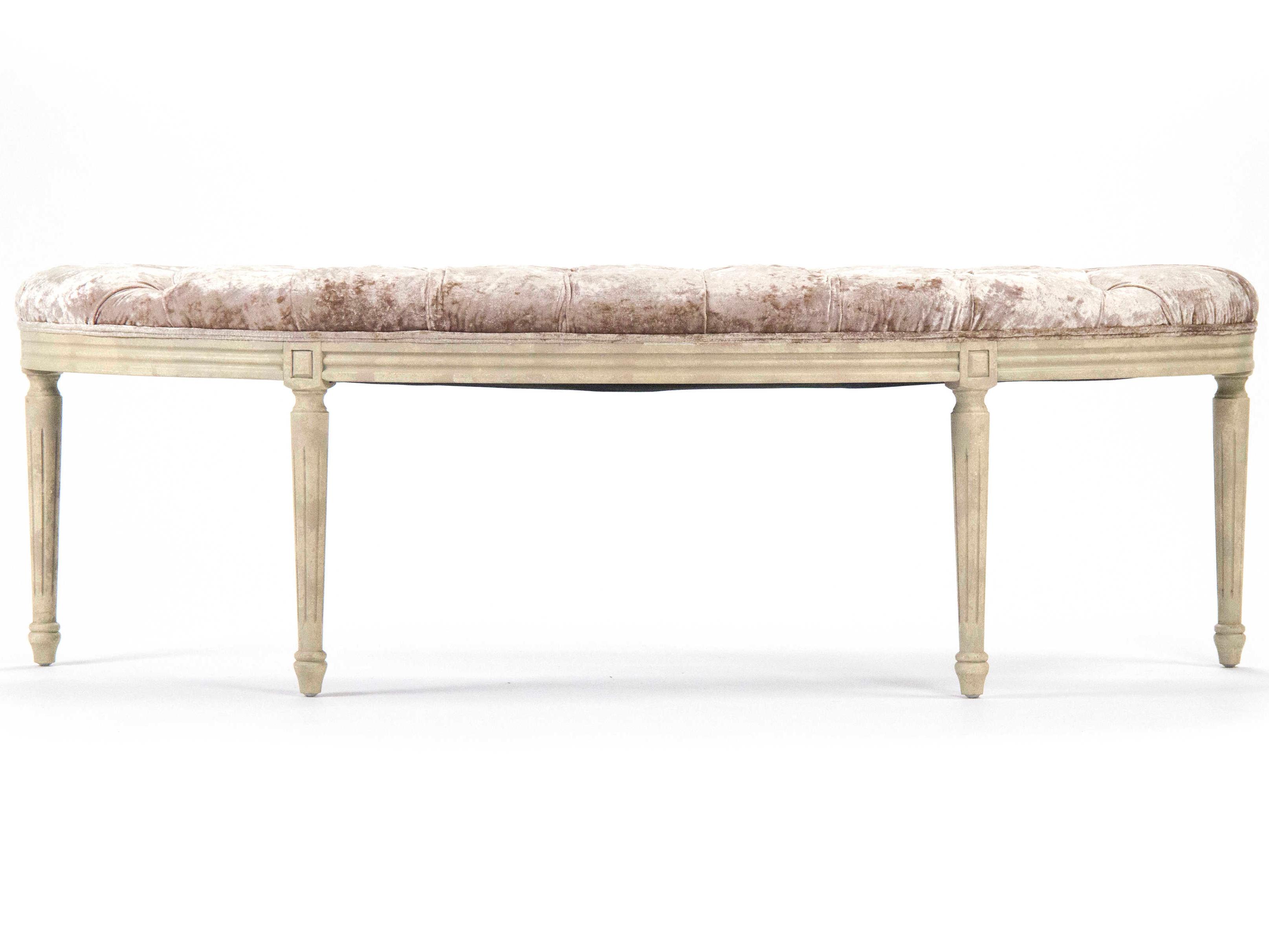 Zentique Louis Distressed Ivory Birch Cream Upholstered Accent Bench