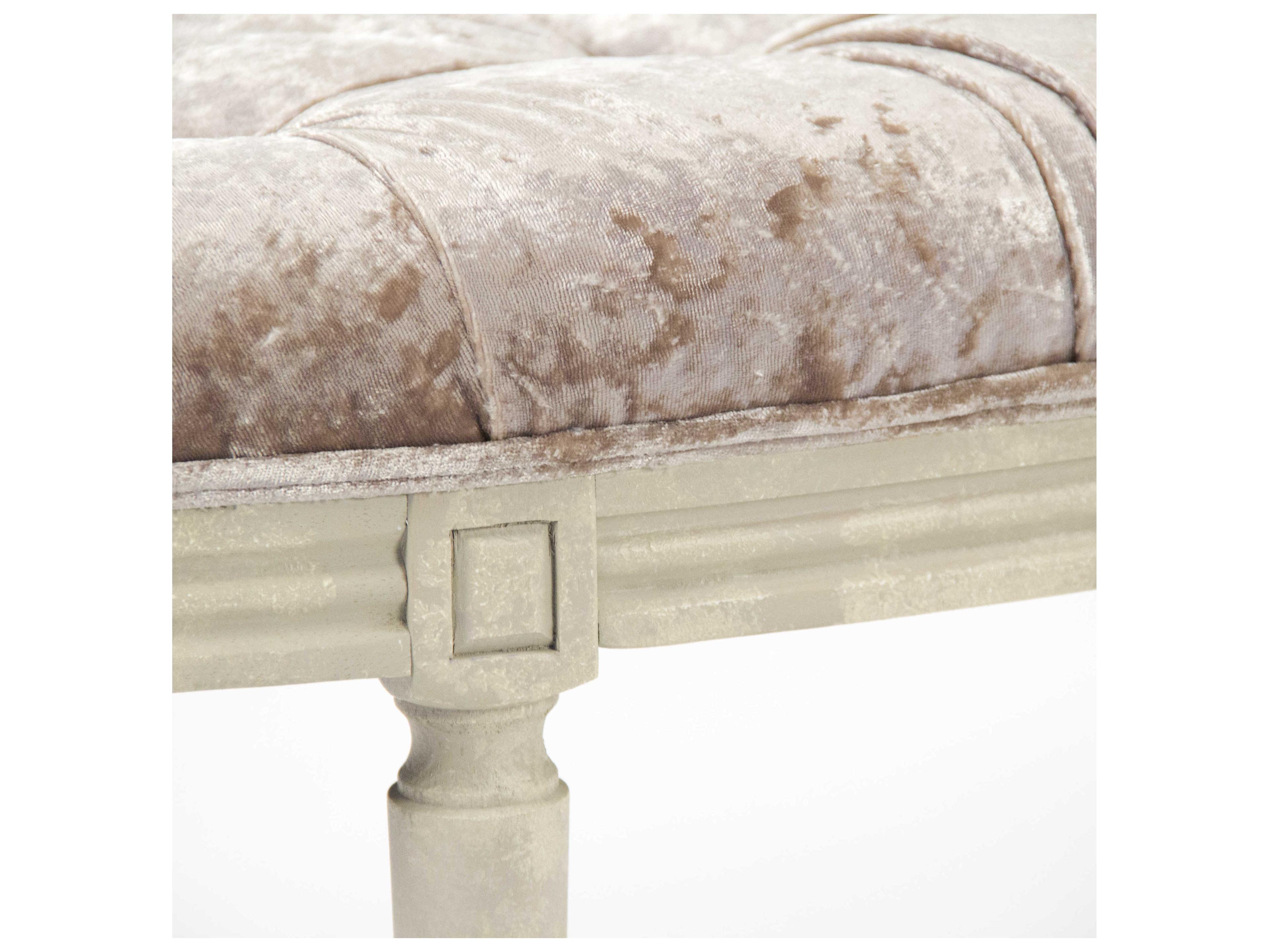 Zentique Louis Distressed Ivory Birch Cream Upholstered Accent Bench