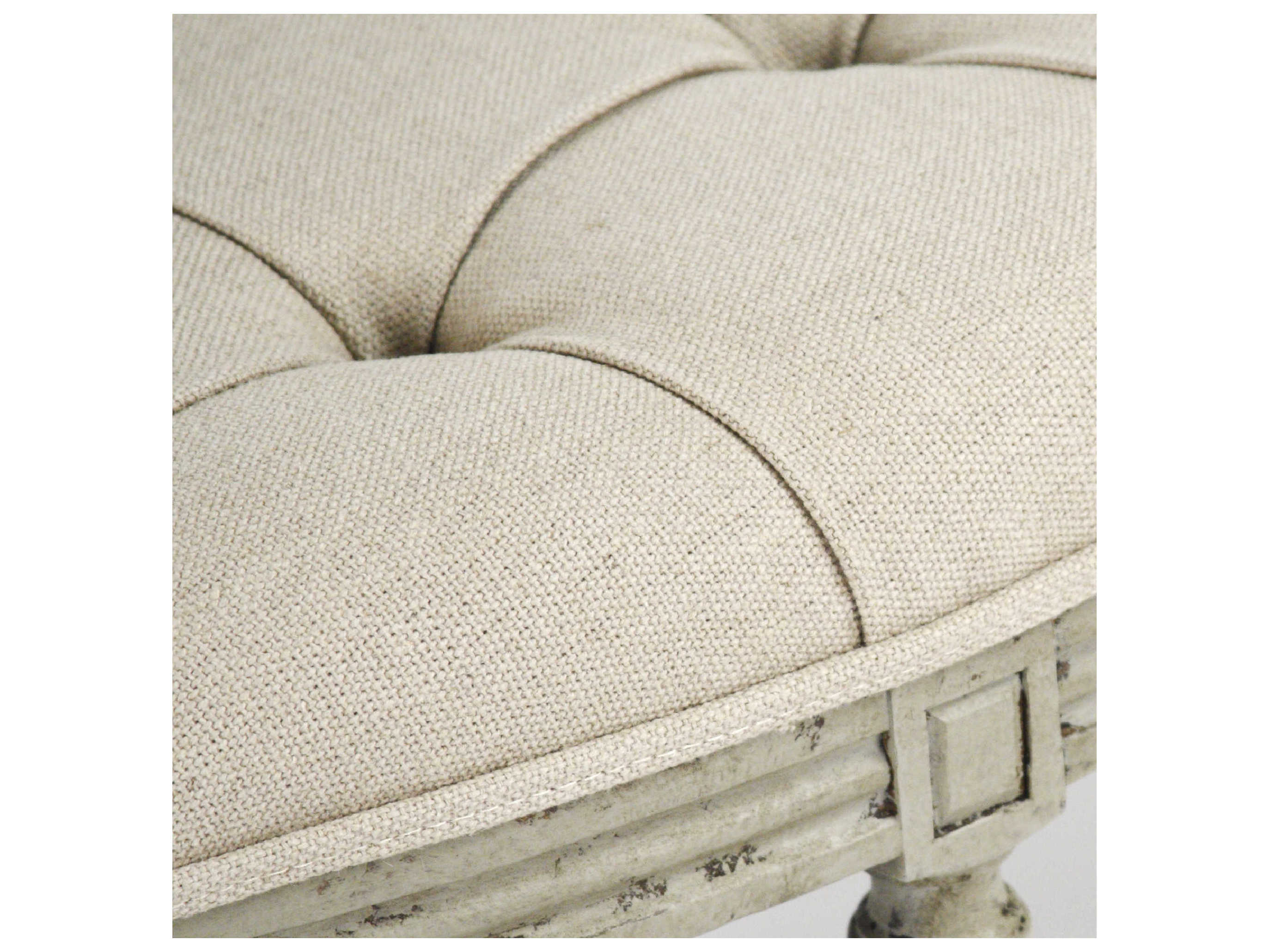 Zentique Louis Faux Olive Green Birch Cream Upholstered Accent Bench