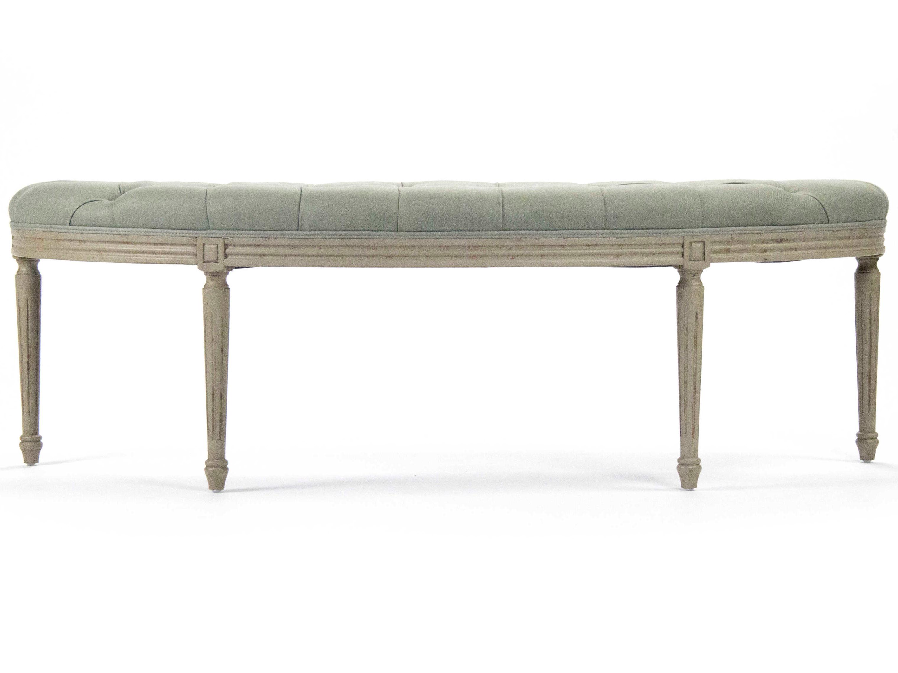 Zentique Louis Sea Foam Green Linen Upholstered Accent Bench