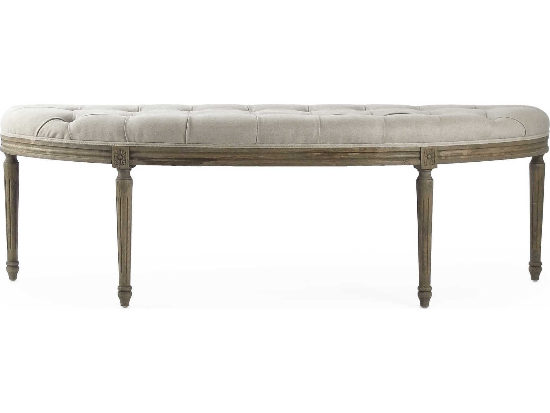 Zentique Louis Natural Linen Cream Upholstered Accent Bench