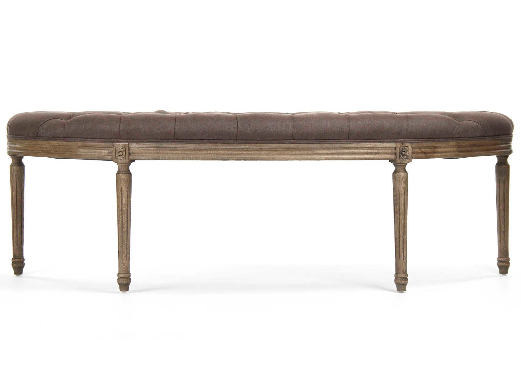 Zentique Louis Aubergine Linen Brown Upholstered Accent Bench
