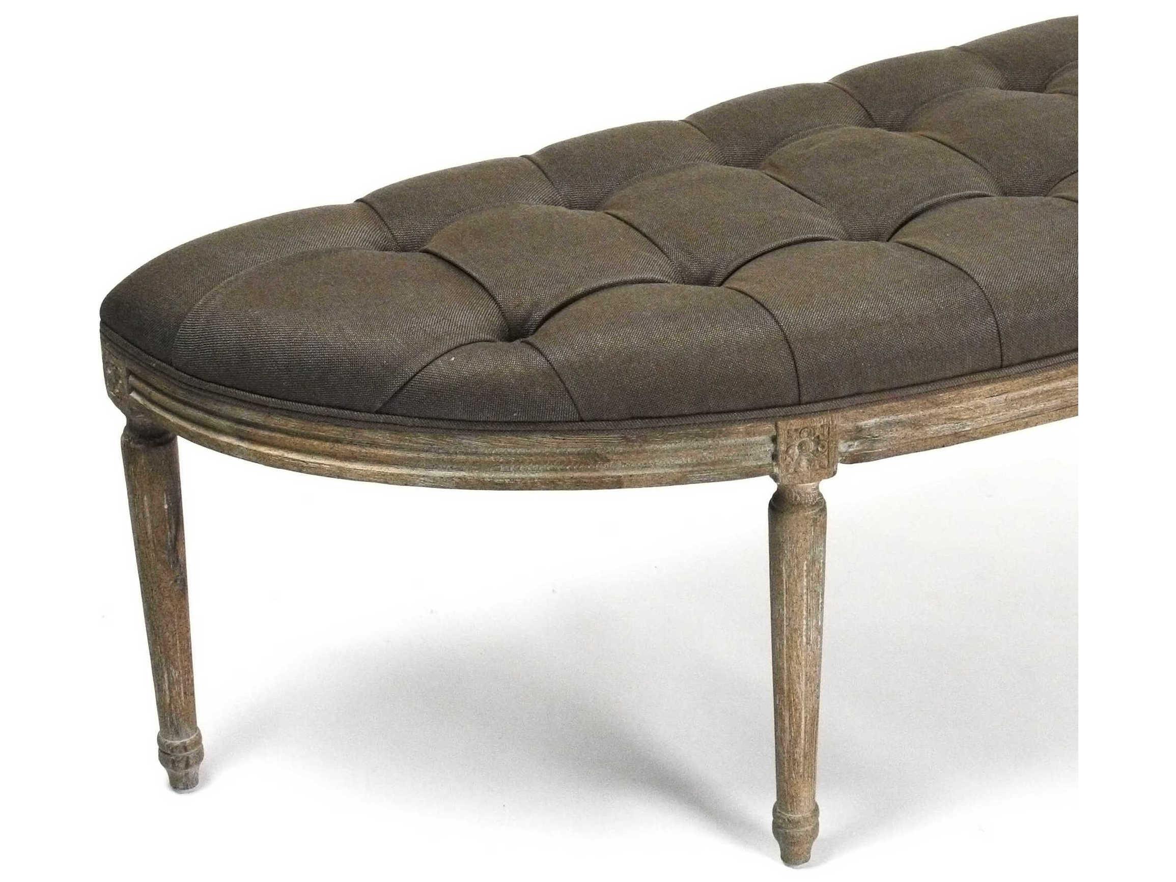 Zentique Louis Aubergine Linen Gray Upholstered Accent Bench