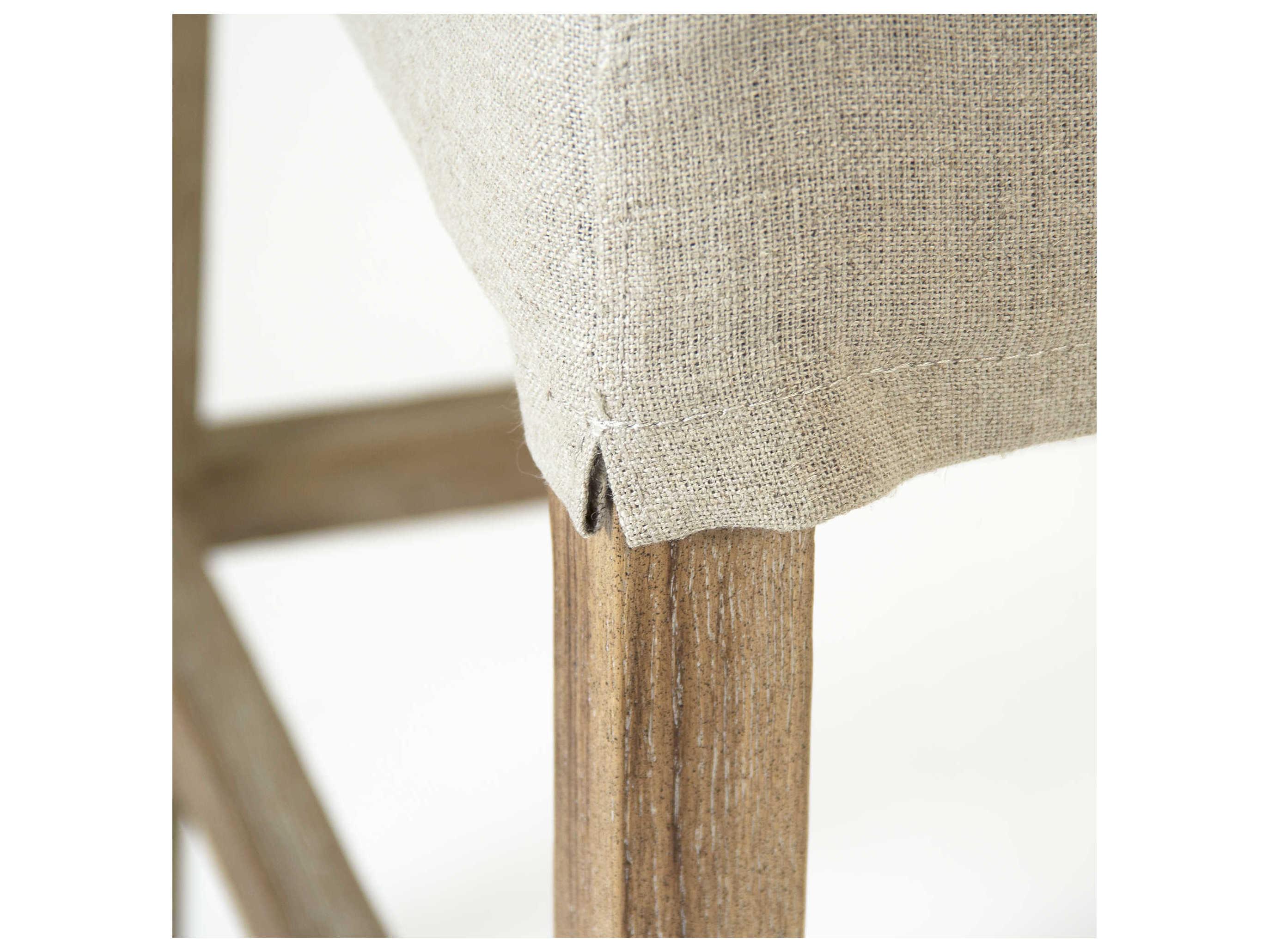 Zentique Avignon Upholstered Oak Wood Khaki Red Stripe Bar Stool