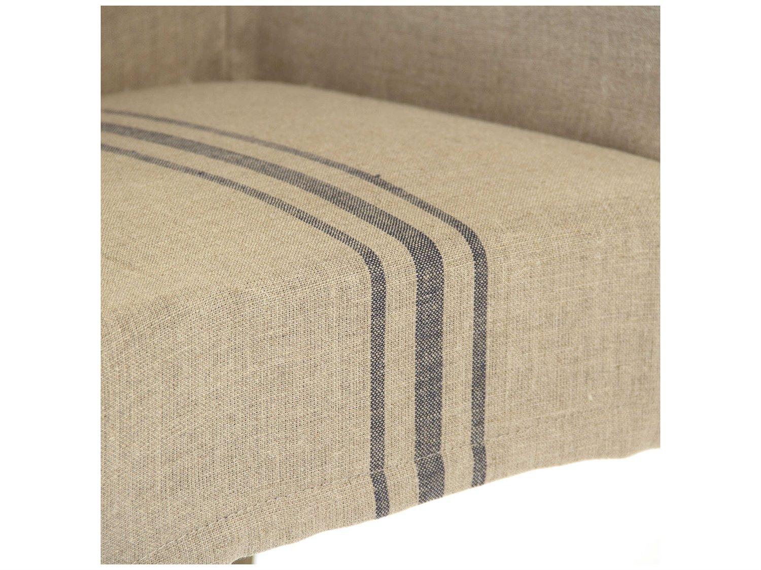 Zentique Avignon Oak Wood Beige Upholstered Arm Dining Chair