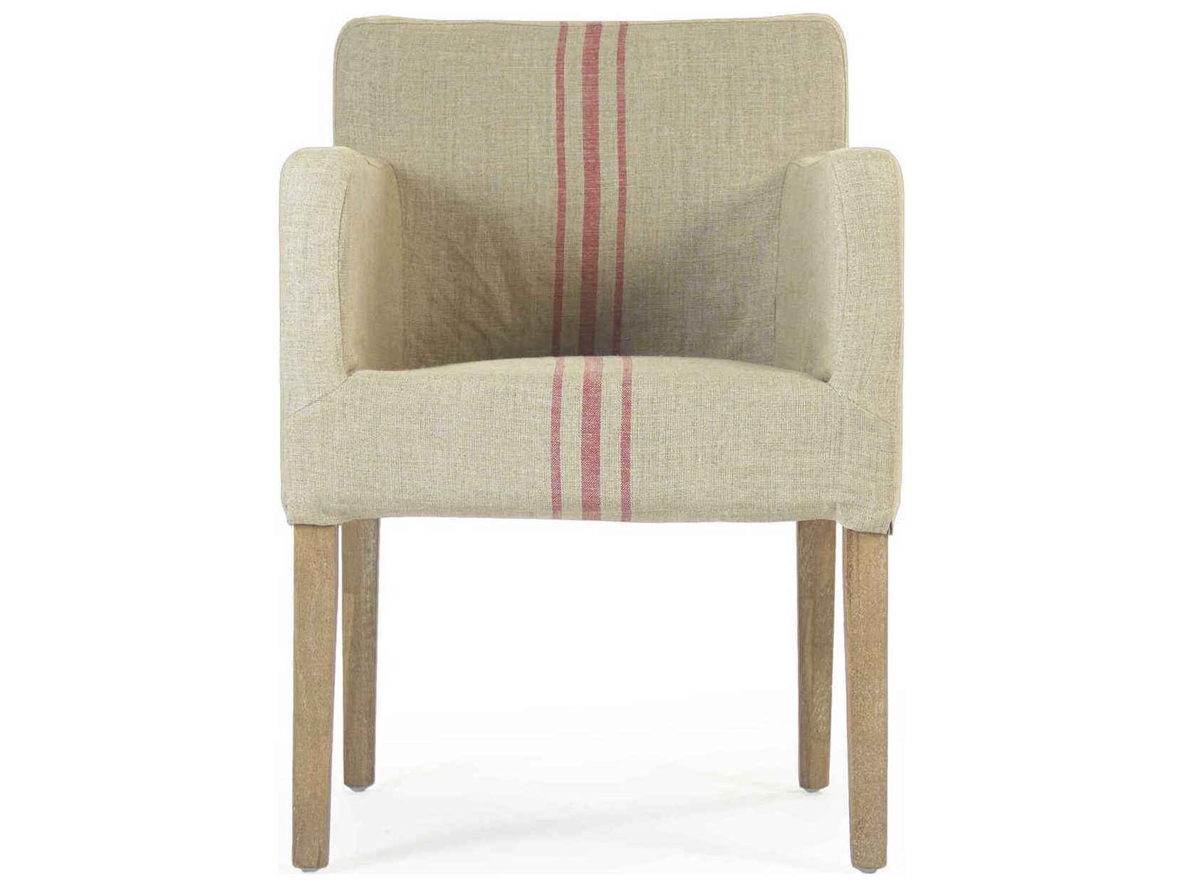 Zentique Avignon Oak Wood Beige Upholstered Arm Dining Chair