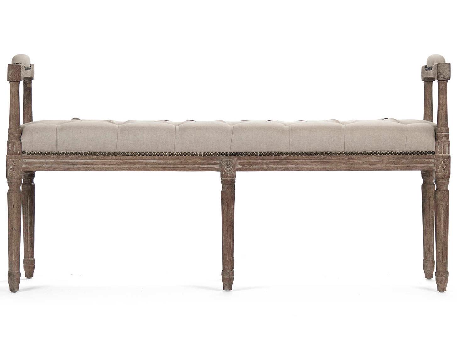 Zentique Natural Linen Cream Upholstered Accent Bench