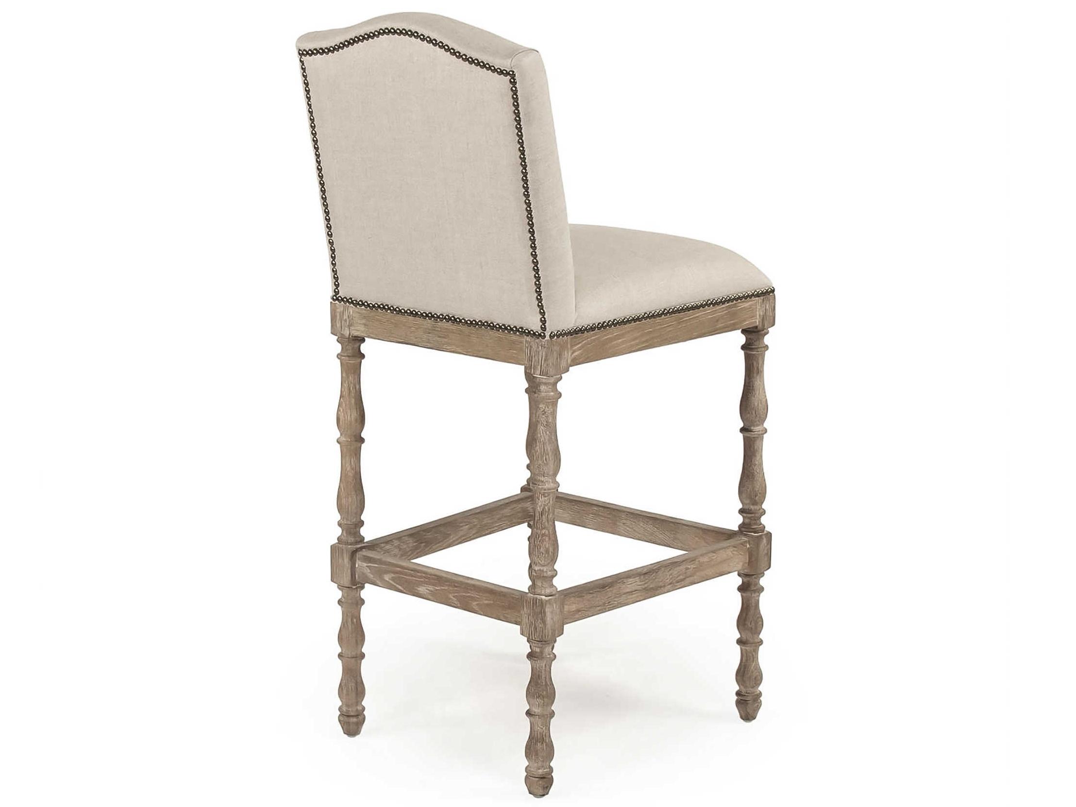 Zentique Aria Upholstered Oak Wood Natural Linen Bar Stool