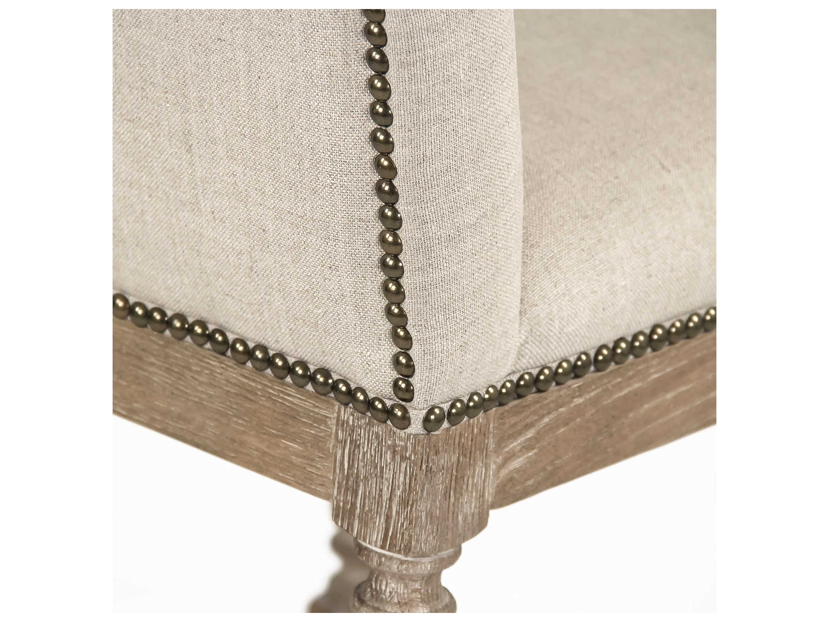 Zentique Aria Upholstered Oak Wood Natural Linen Bar Stool