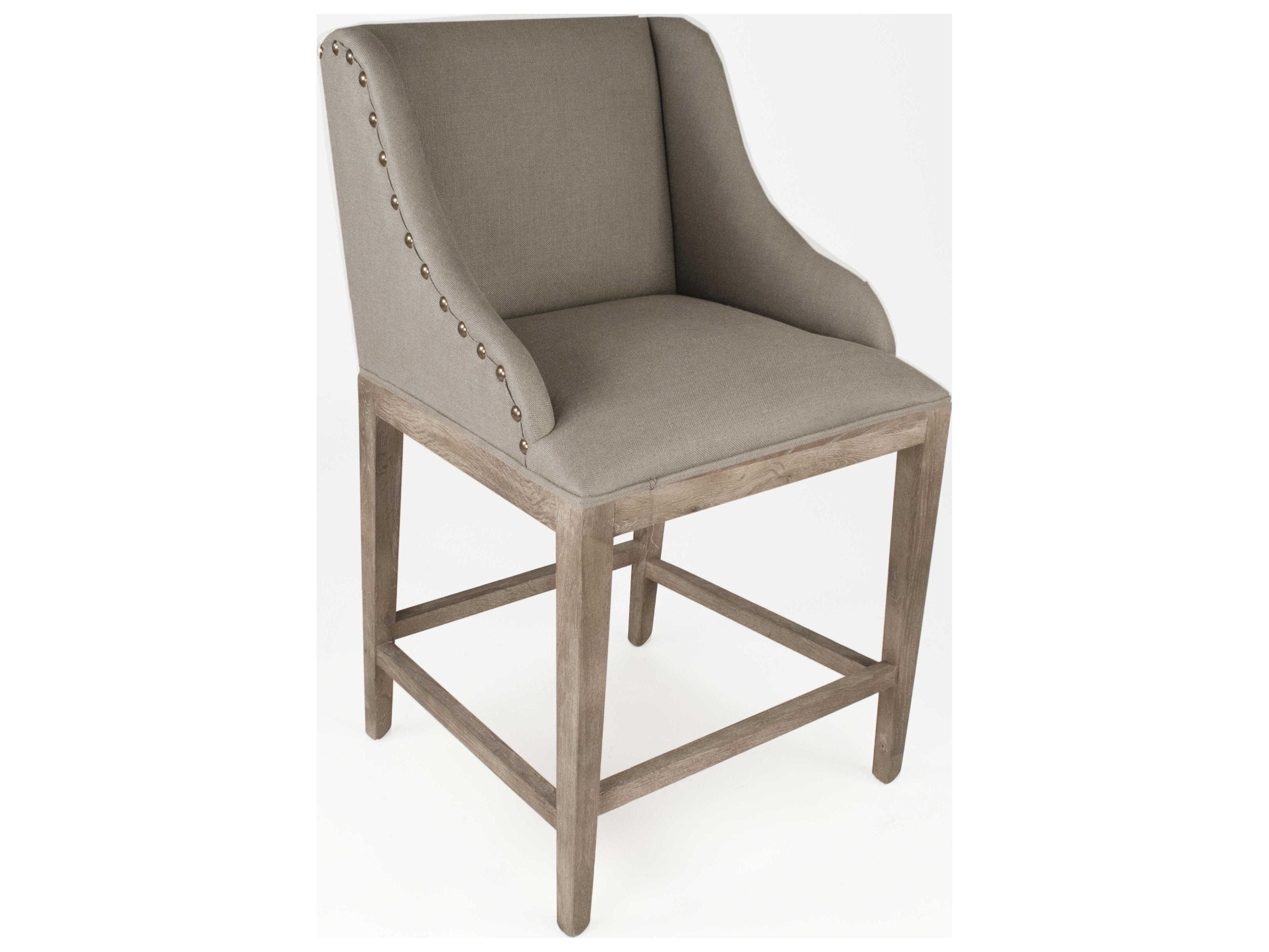 Zentique Connor Limed Grey Oak Linen Upholstered Wood Counter Stool