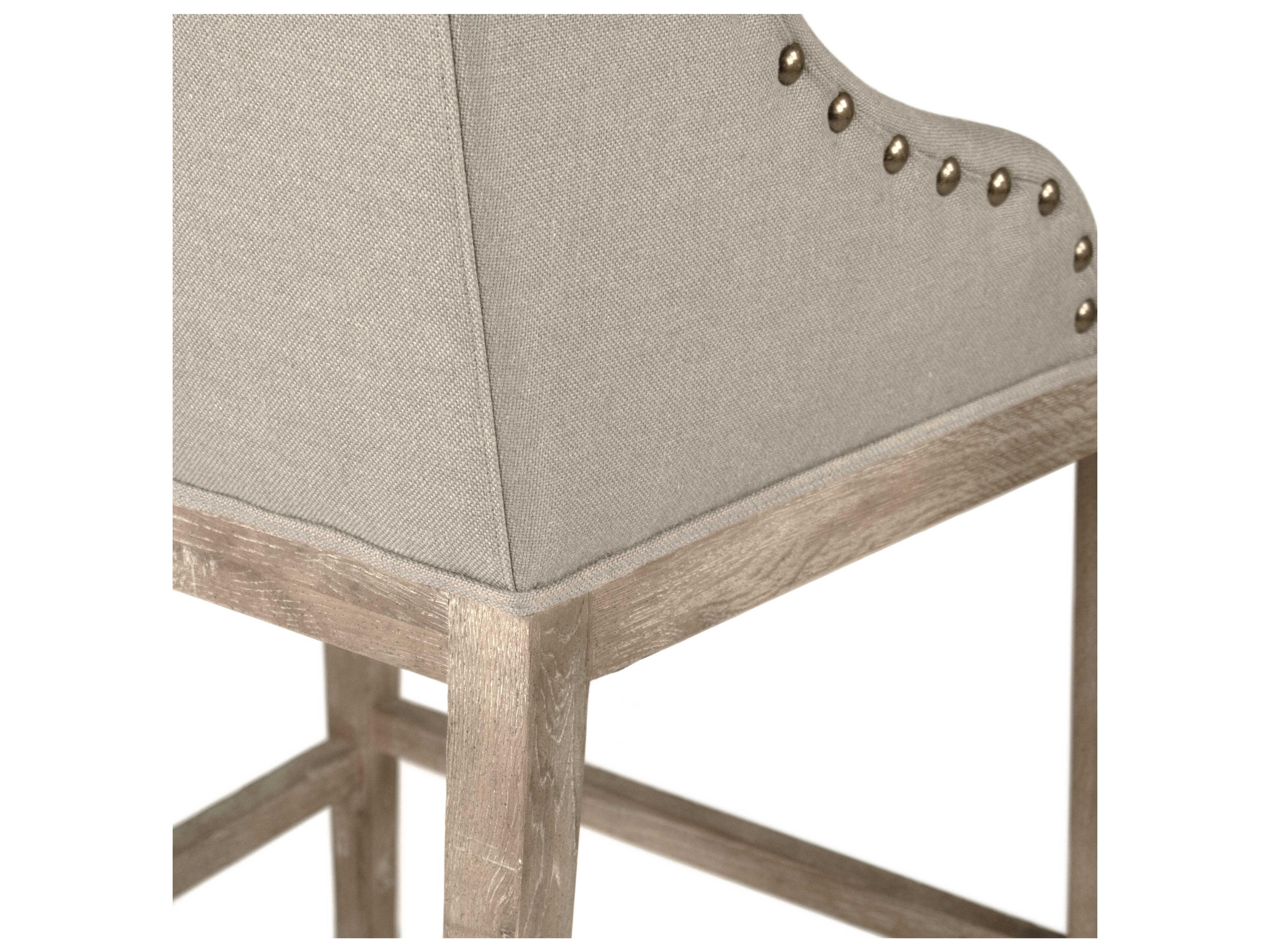 Zentique Connor Limed Grey Oak Linen Upholstered Wood Counter Stool