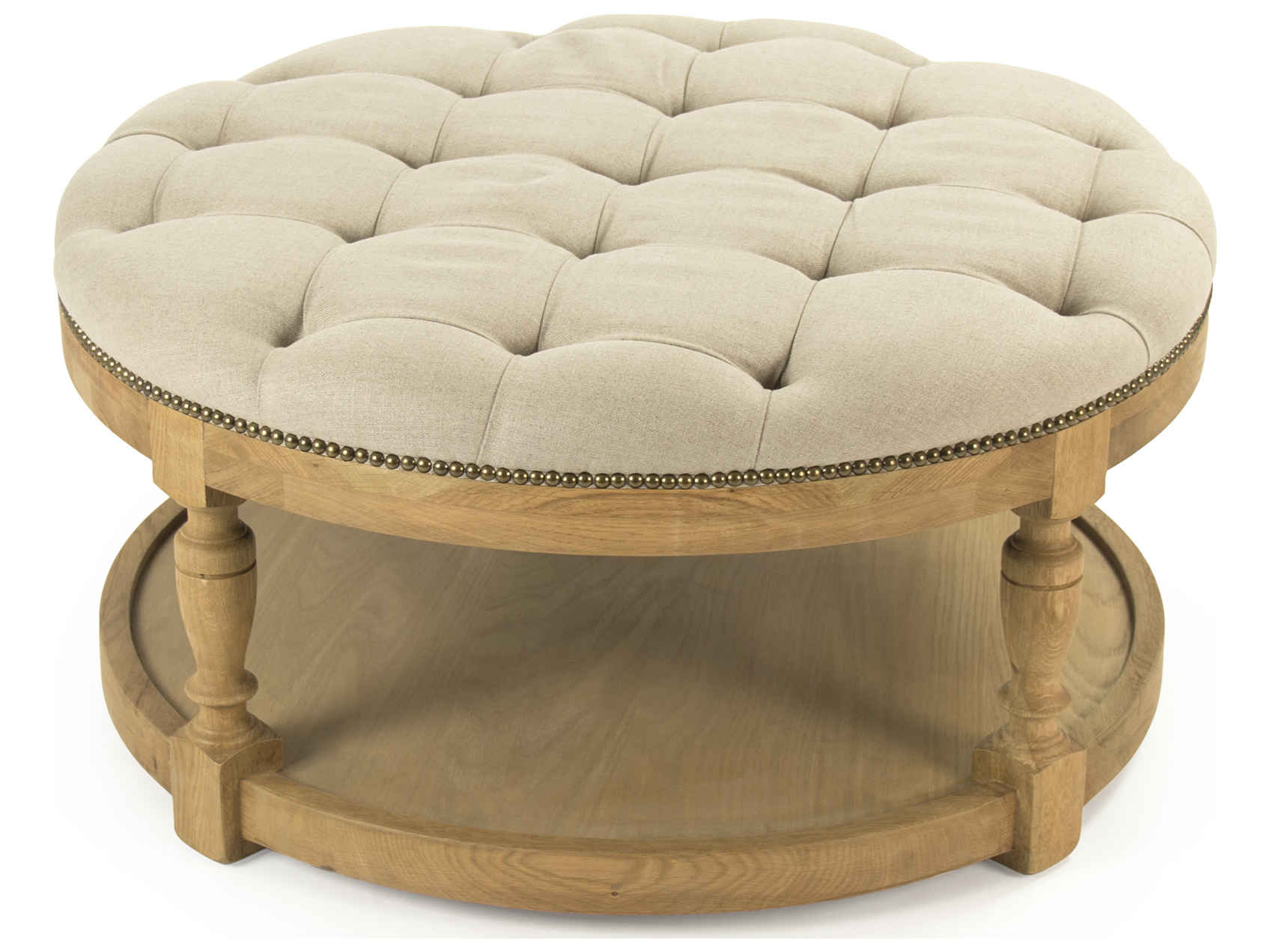 Zentique Tammy Natrual Oak Natural Linen Beige Upholstered Ottoman